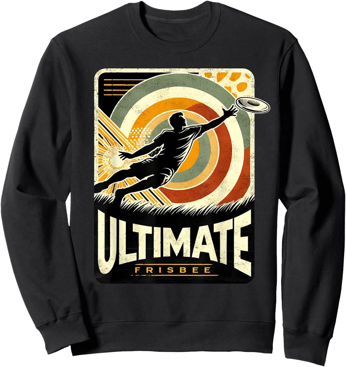 Retro Ultimate Frisbee Player Men Women Vintage Flying Disc Sweatshirt - Sweatshirt | Black