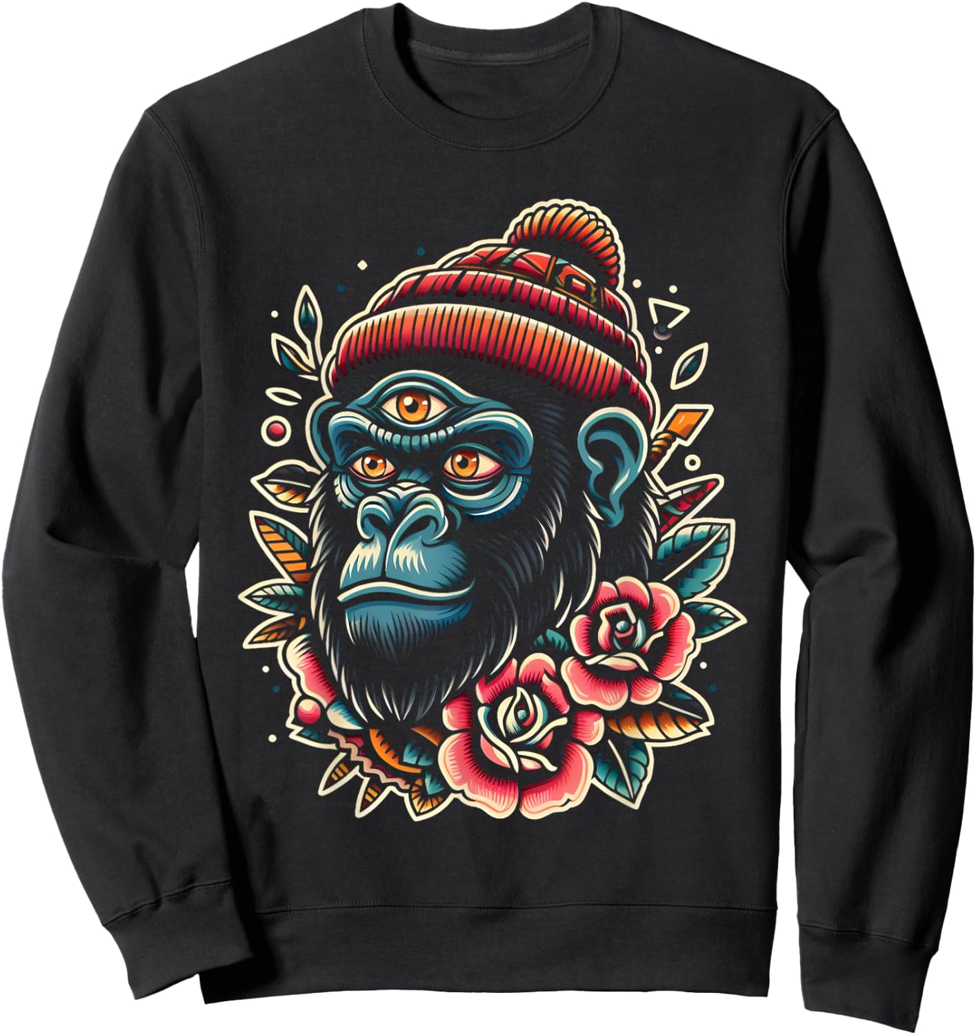 Three Eyed Gorilla Monkey Traditional Tattoo Artist Inked Sweatshirt - Sweatshirt | Black