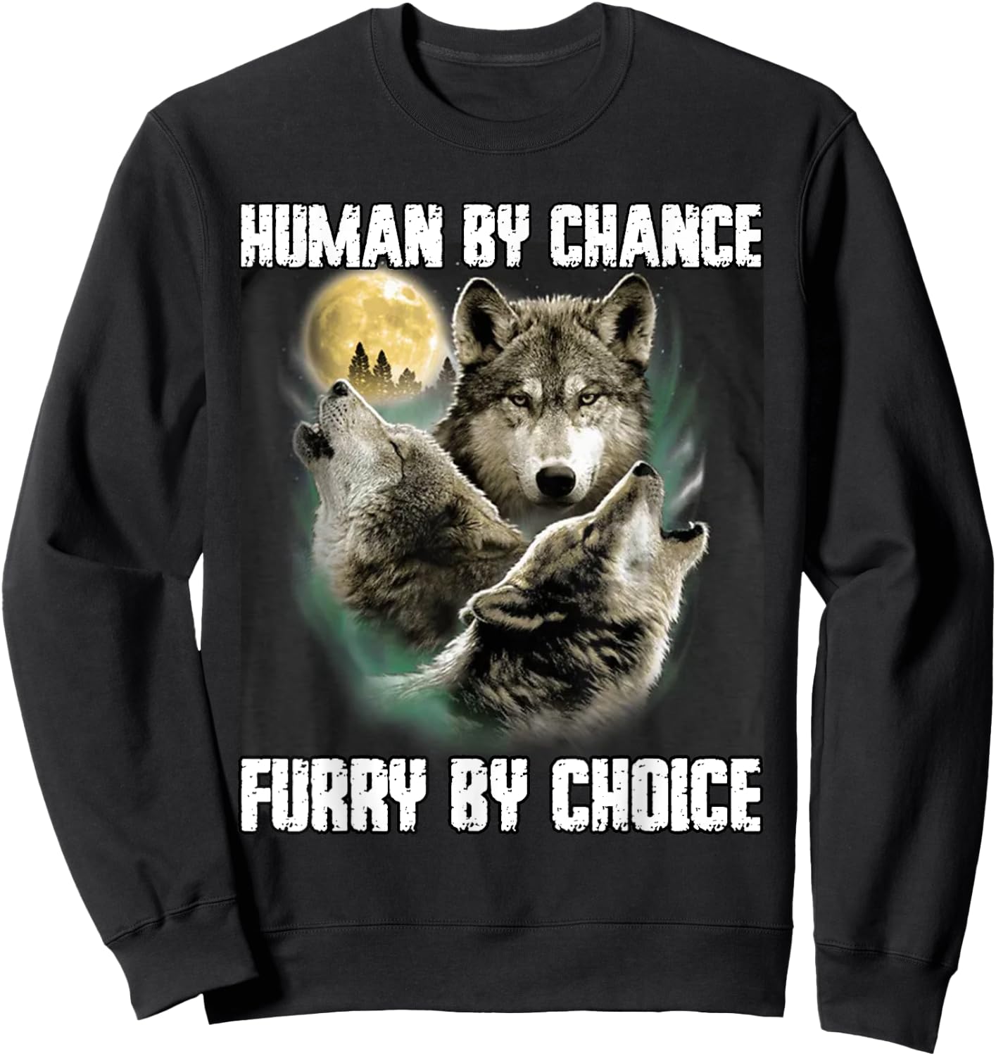 Human By Chance Furry By Choice Funny Werewolf Wolf Meme Sweatshirt - Sweatshirt | Black