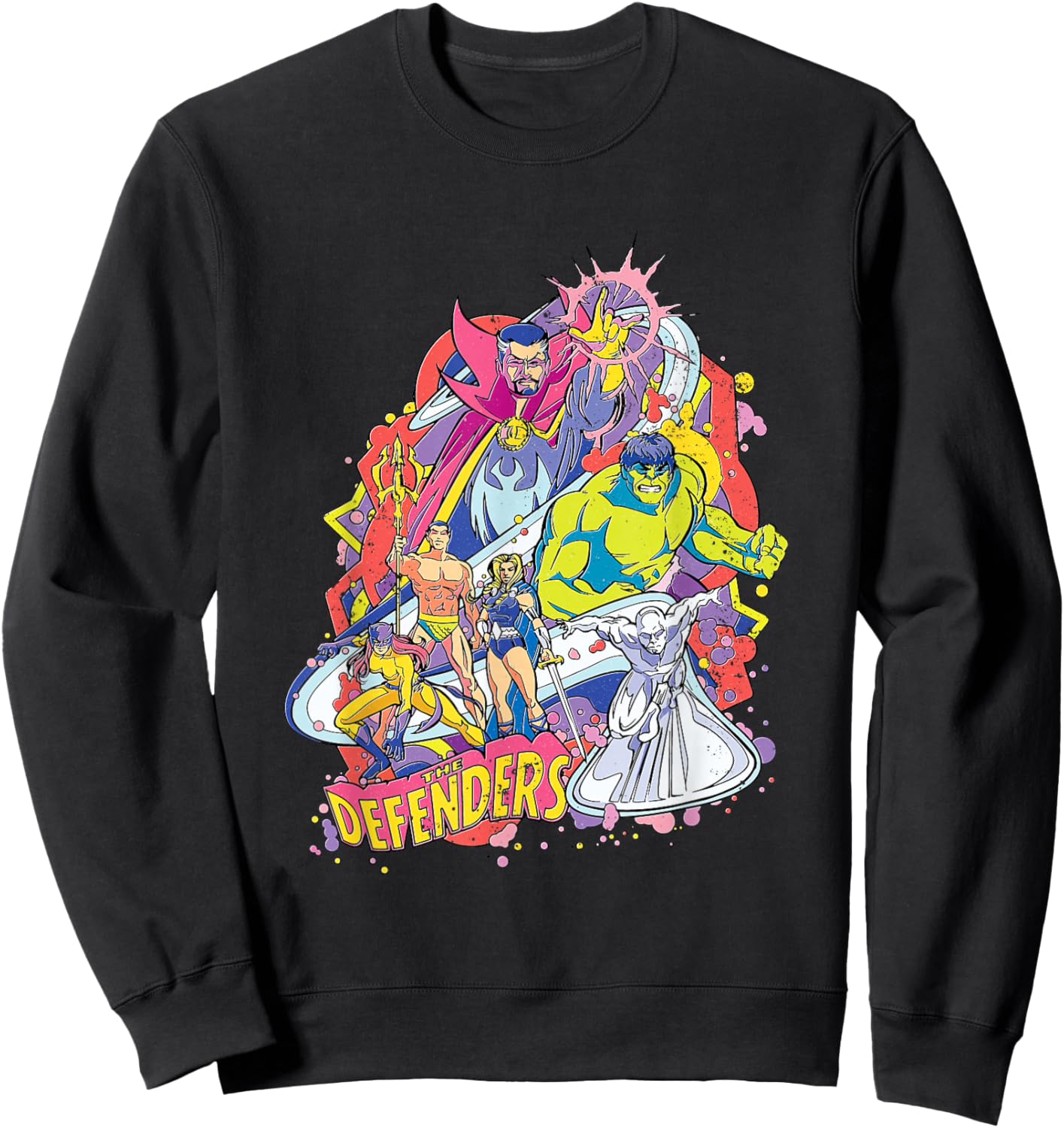 Marvel The Defenders Dr Strange Hulk Namor Retro Distressed Sweatshirt - Sweatshirt | Black