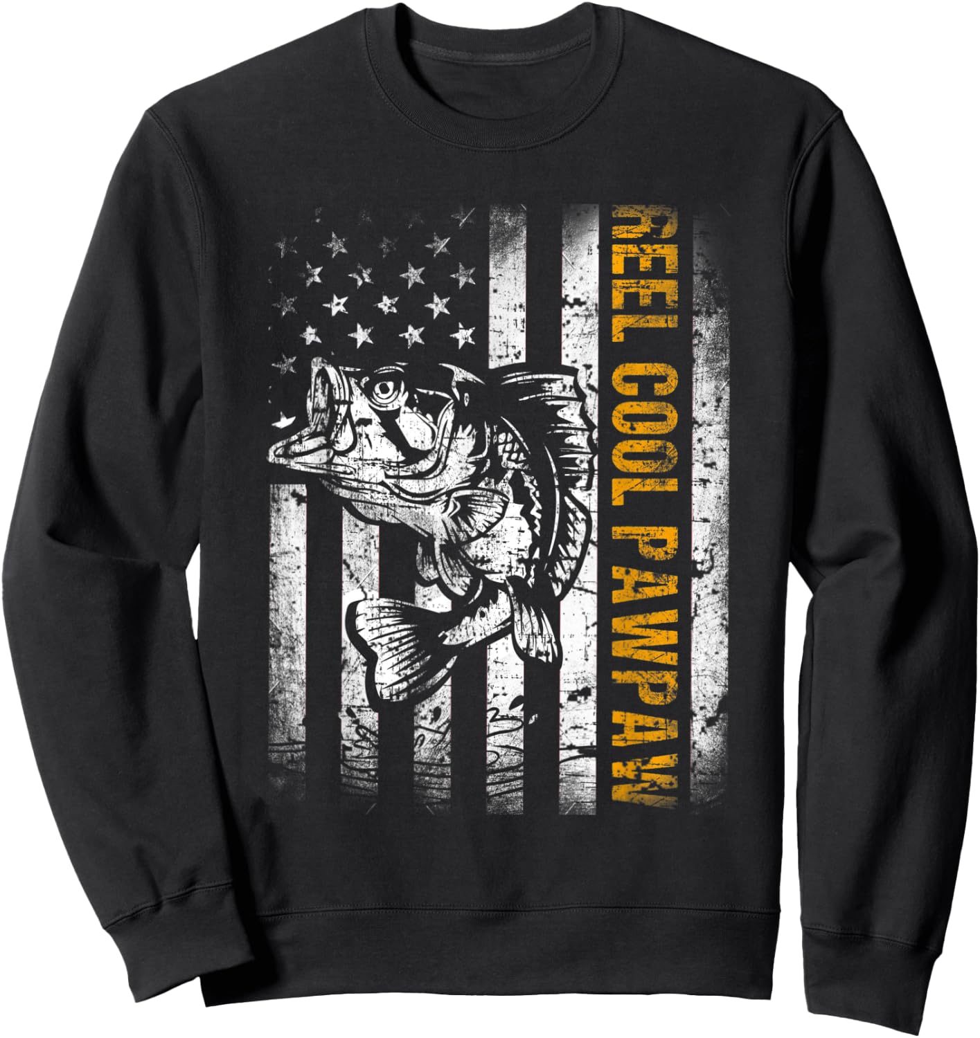 Reel Cool Pawpaw Shirt American Flag Fishing Father's Day Sweatshirt - Sweatshirt | Black