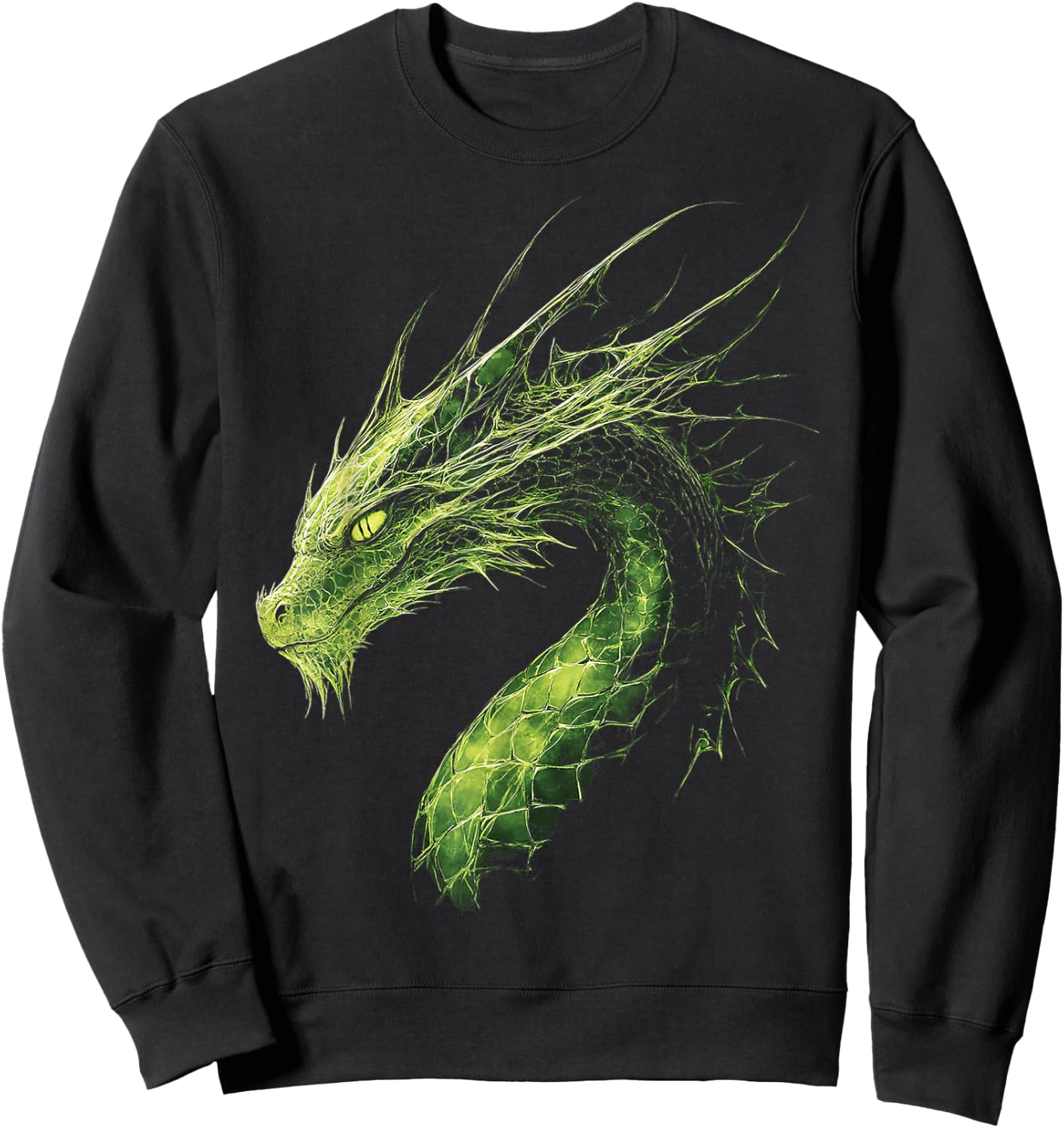 Green Dragon Motif Mythical Illustration Green Dragon Sweatshirt - Sweatshirt | Black