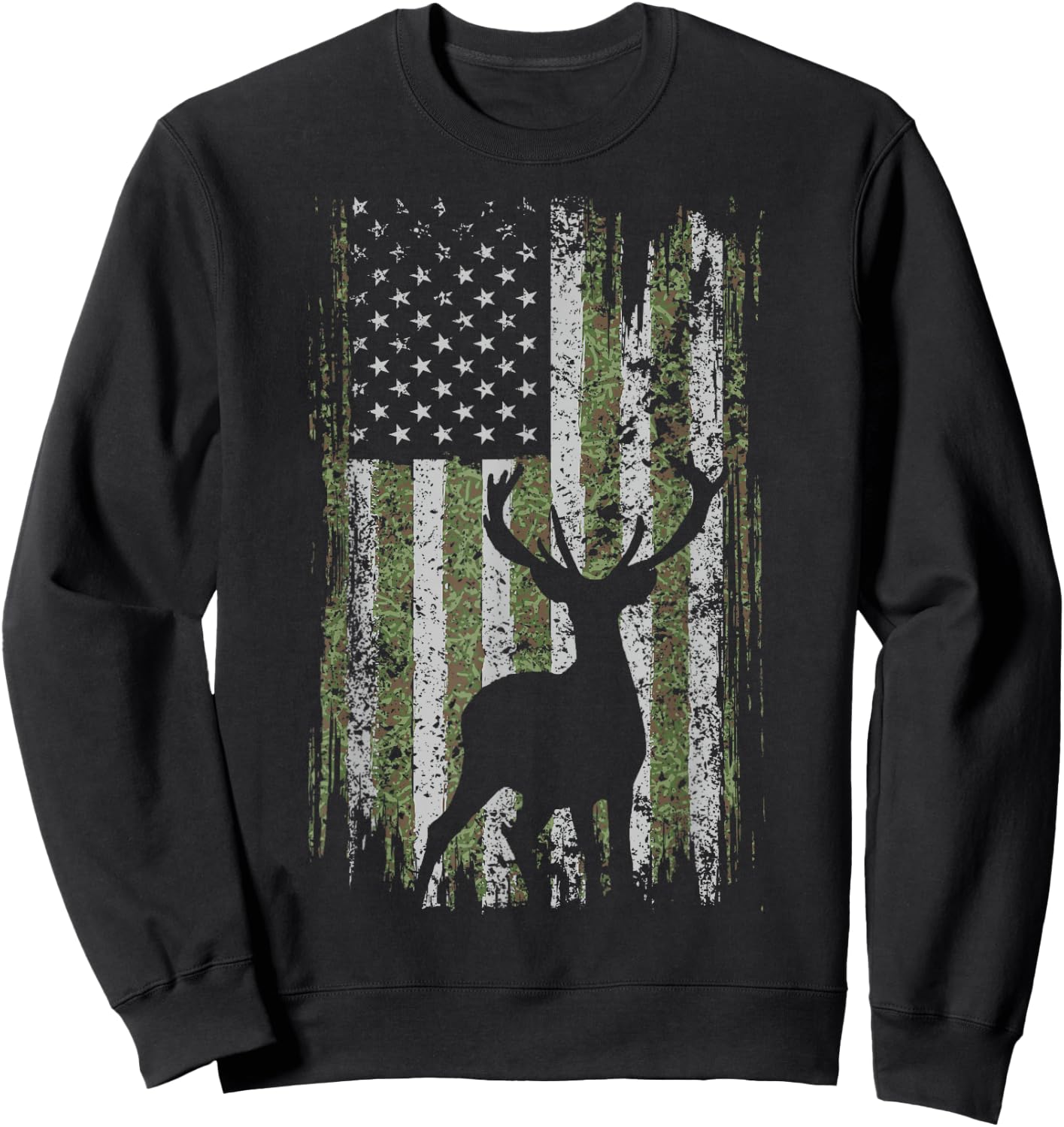 Camo USA Flag Deer Elk Buck Camoflage Hunting For a Hunter Sweatshirt - Sweatshirt | Black
