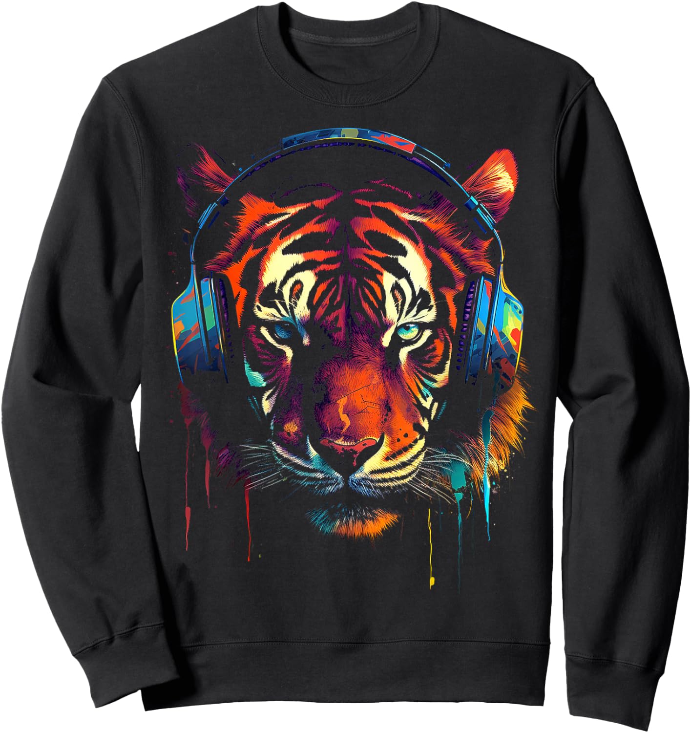 Tiger Animal Motif Artwork Tiger Sweatshirt - Sweatshirt | Black