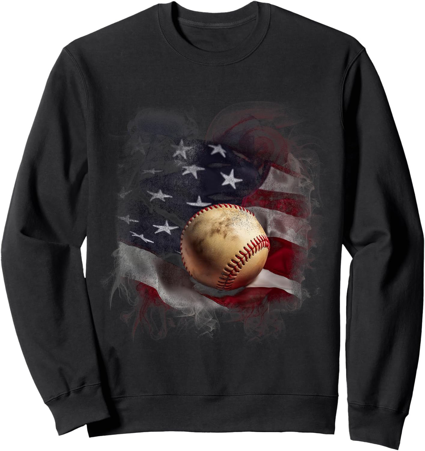 Baseball and American Flag USA Graphic Kids Men Sweatshirt - Sweatshirt | Black