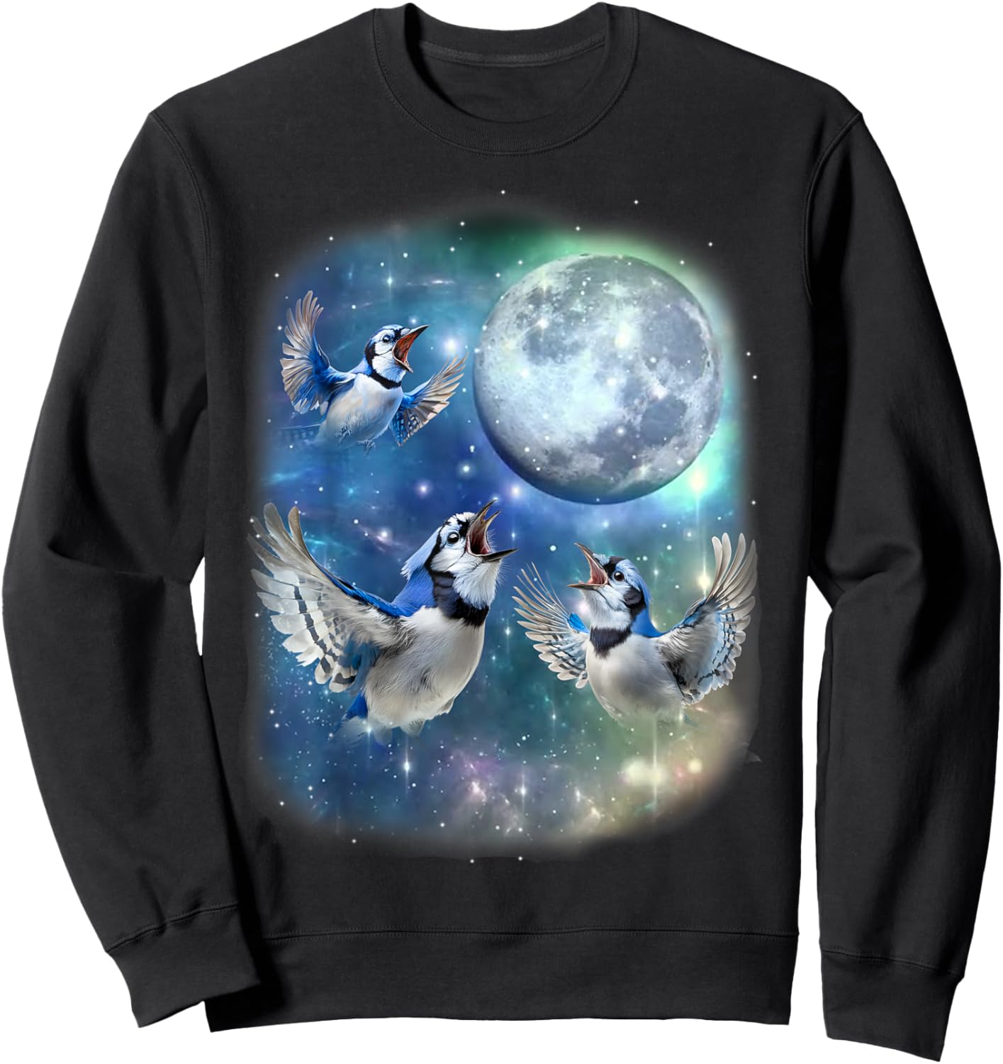 Three Blue Jay With The Moon Avian Birdwatching Birds Lover Sweatshirt - Sweatshirt | Black