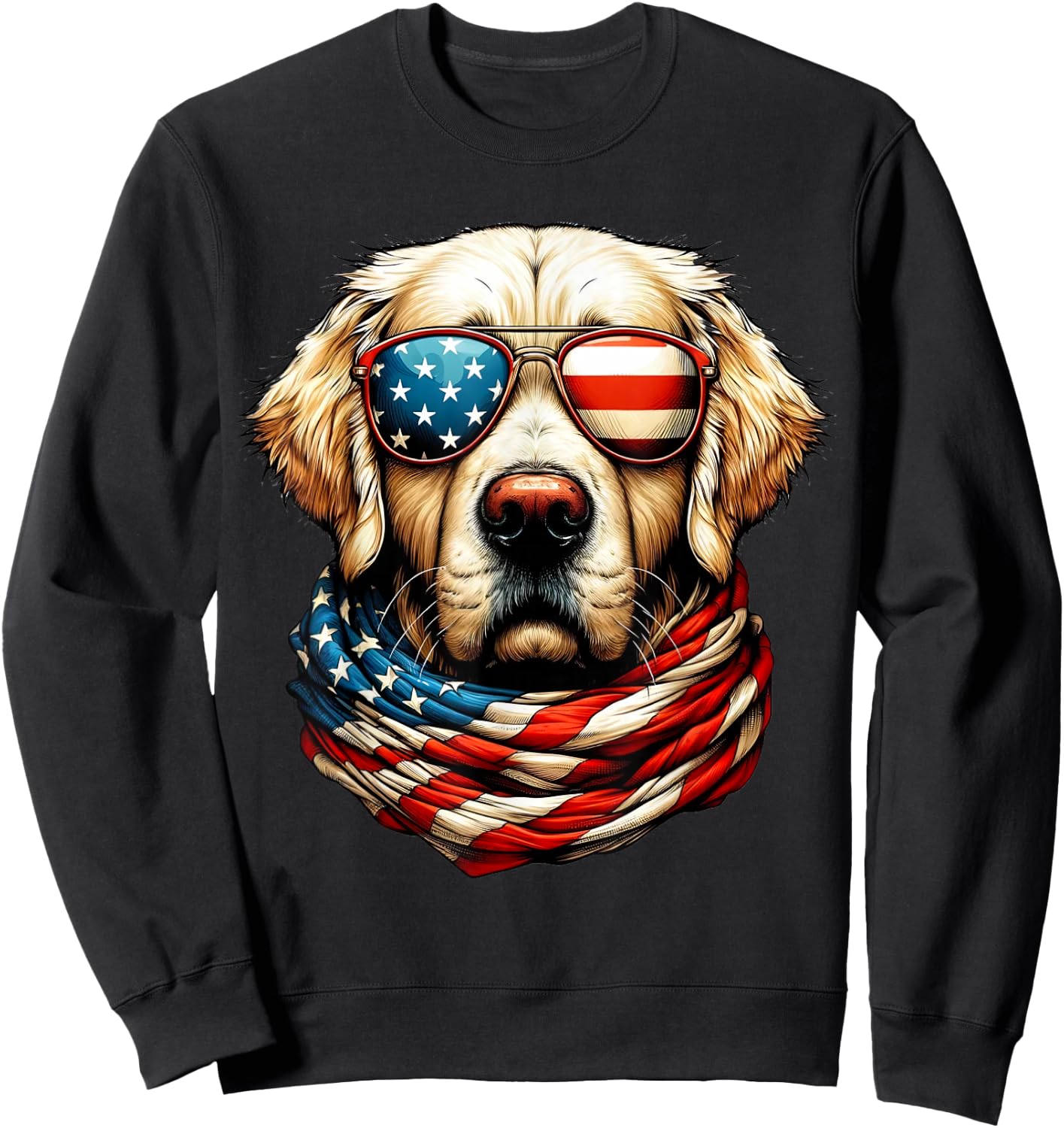 Golden Retriever American Flag Patriotic Dog 4th of July Sweatshirt - Sweatshirt | Black