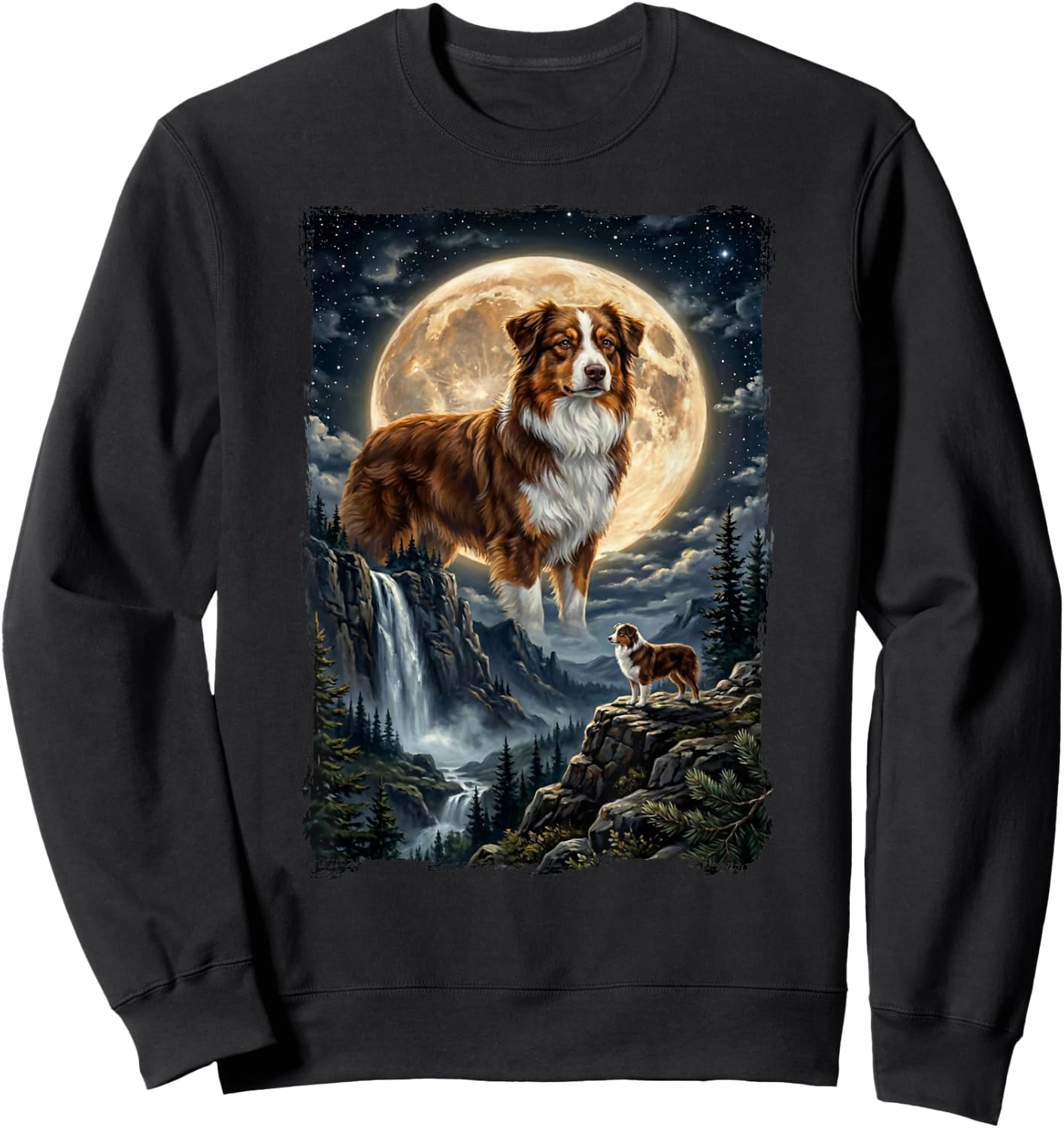 Mystik Fantasy Illustation Dog and Moon Australian Shepherd Sweatshirt - Sweatshirt | Black