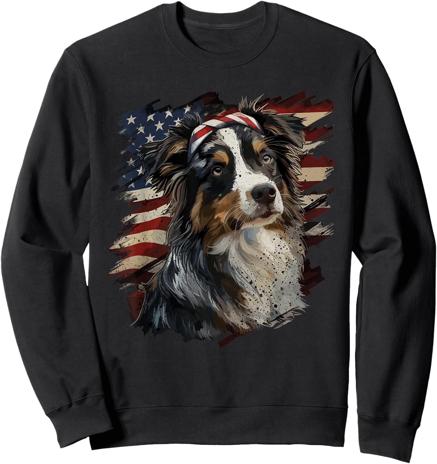 Australian Shepherd Patriotic 4th of July USA American Flag Sweatshirt - Sweatshirt | Black