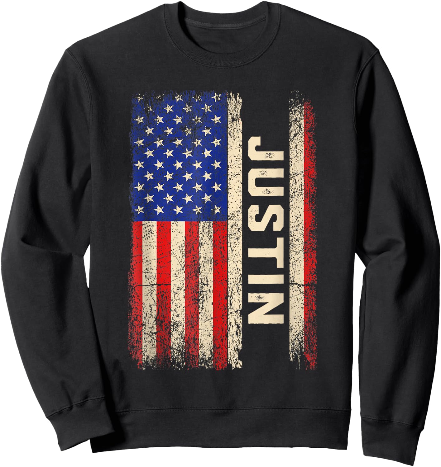 Justin First Name Shirt Justin Name American Flag Kids Men Sweatshirt - Sweatshirt | Black