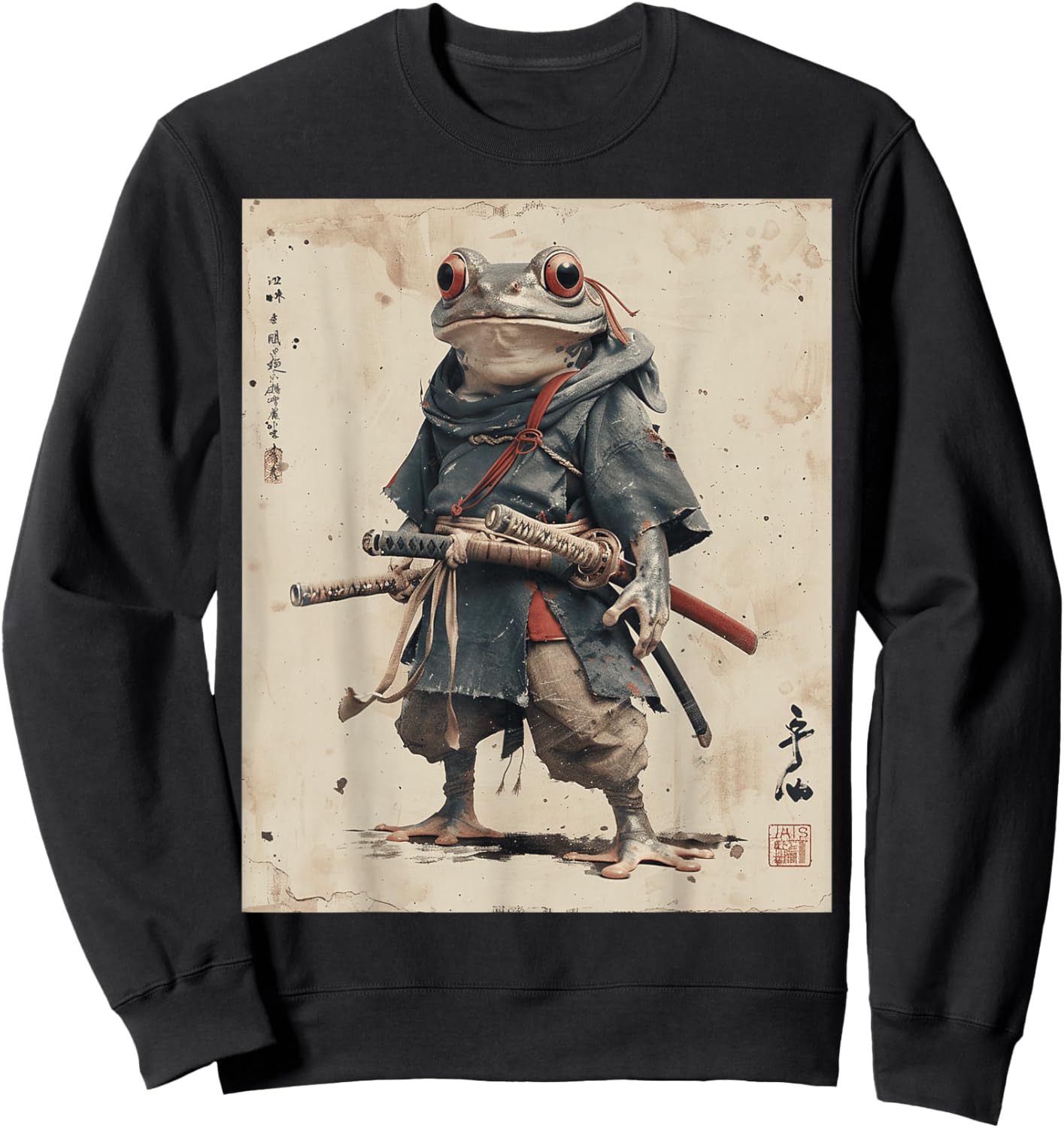 Samurai Frog Warrior Japanese Ukiyo-e Art Vintage Aesthetic Sweatshirt - Sweatshirt | Black