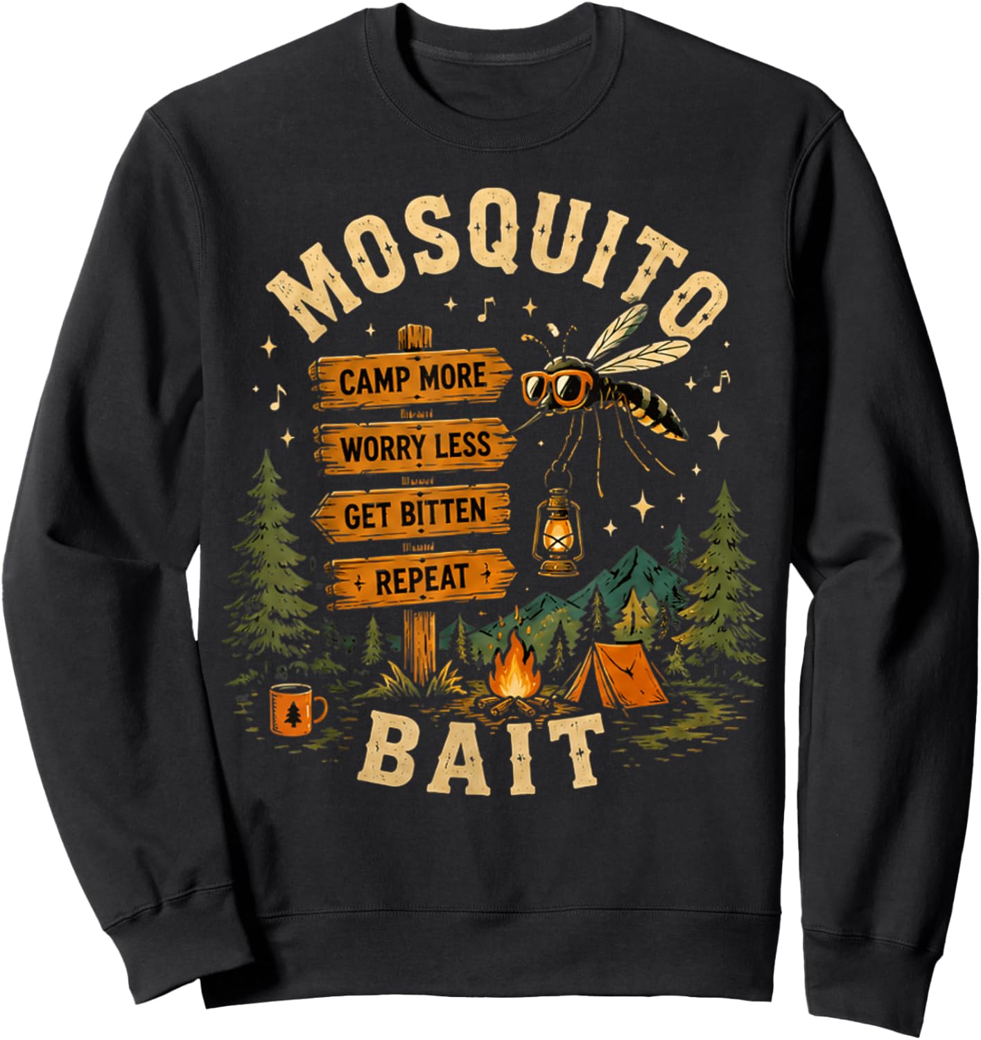 Camping Mosquito Bait Campfire for Retro Squad Camper Summer Sweatshirt - Sweatshirt | Black