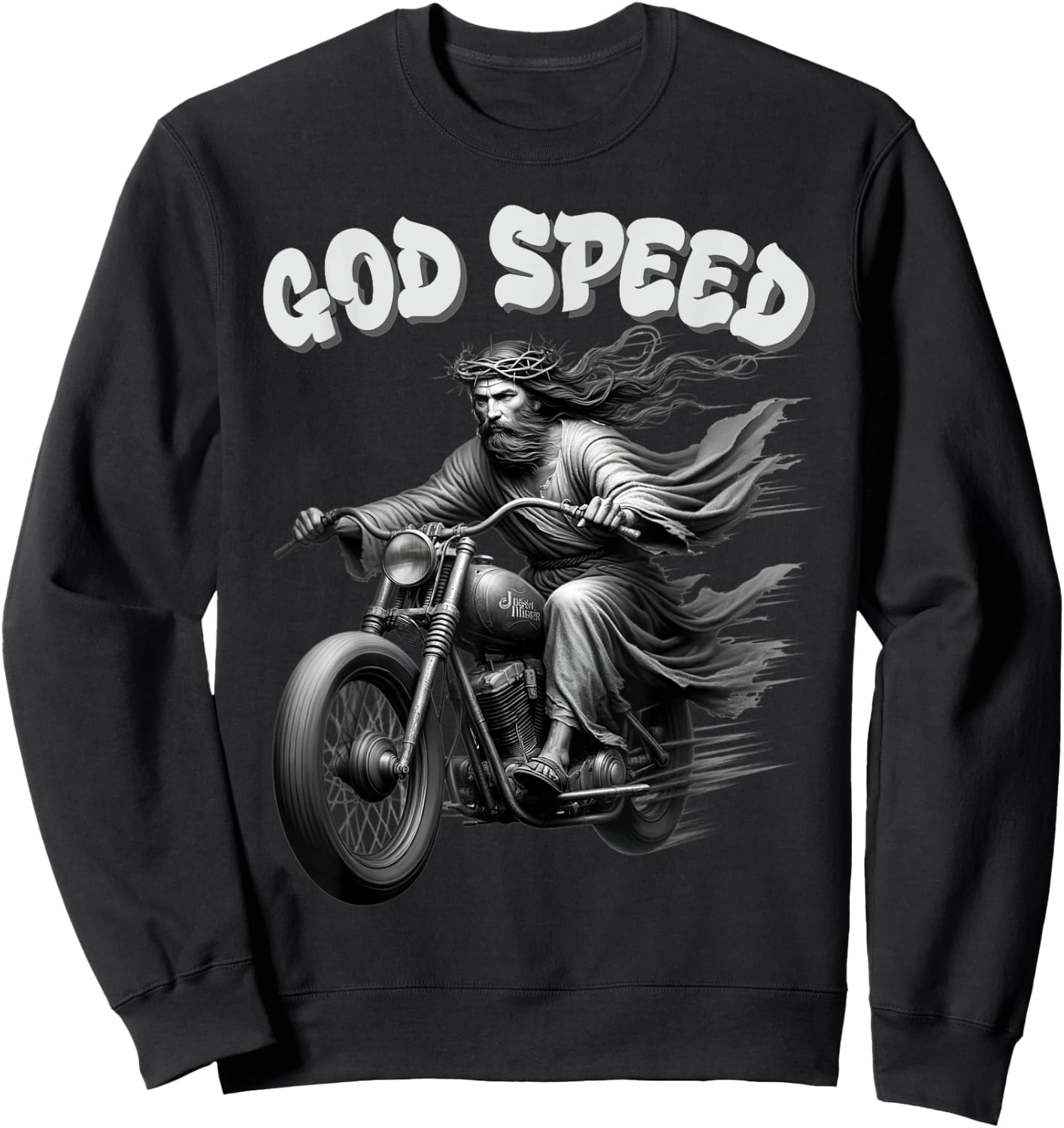 God speed Jesus on a Motorcycle Christian humour Sweatshirt - Sweatshirt | Black