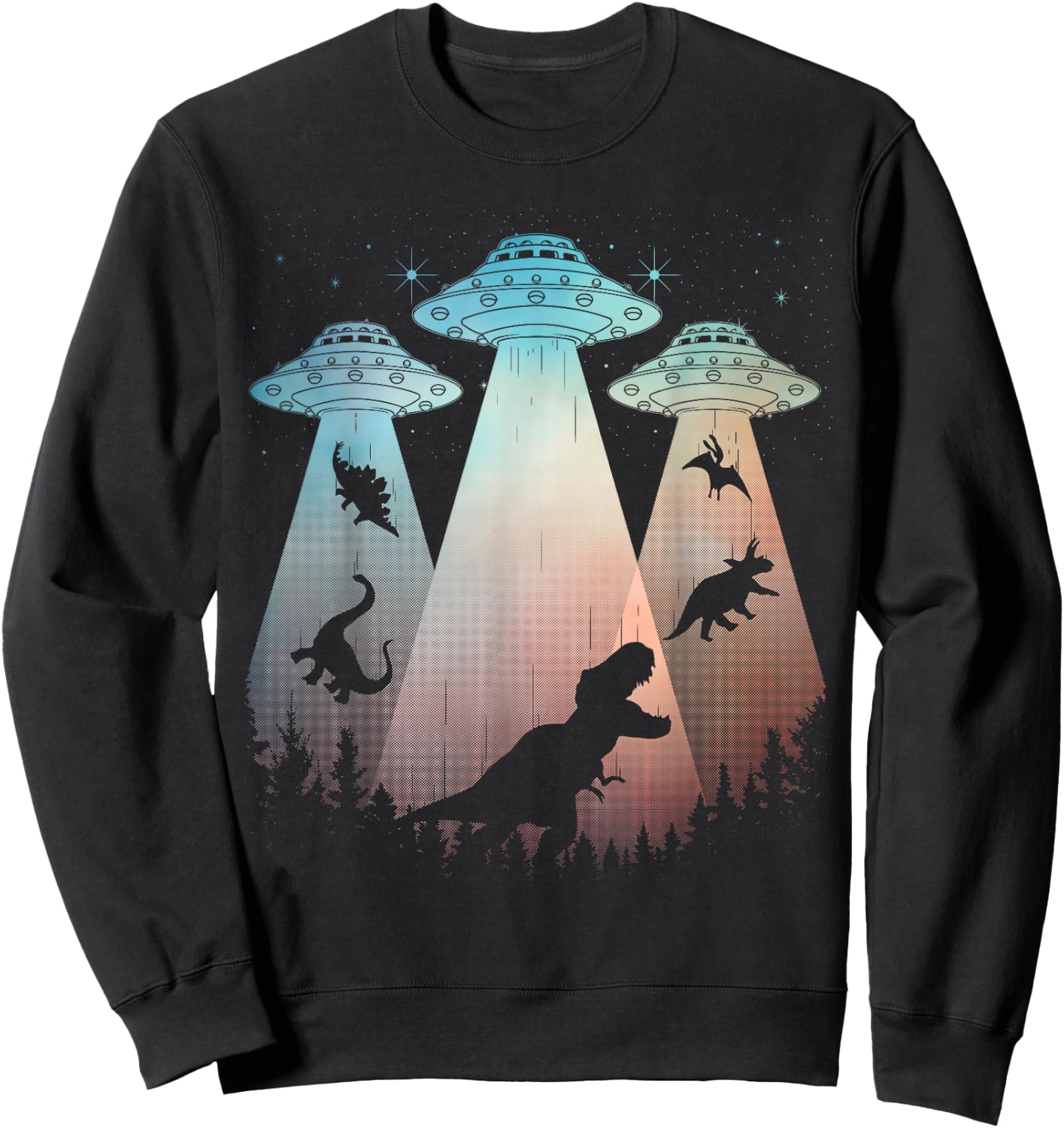 Cool Dinosaur Art Women UFO Alien Abduction Dinosaur Sweatshirt - Sweatshirt | Black