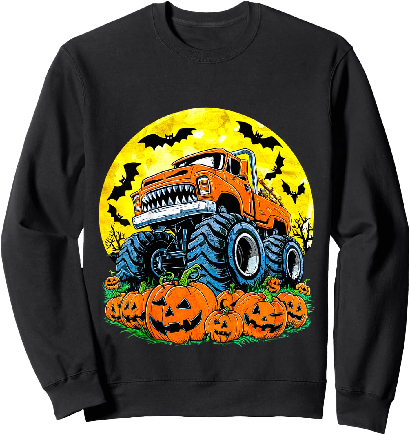 Monster Truck Halloween Jack O Lantern Moon Pumpkin Toddler Sweatshirt - Sweatshirt | Black