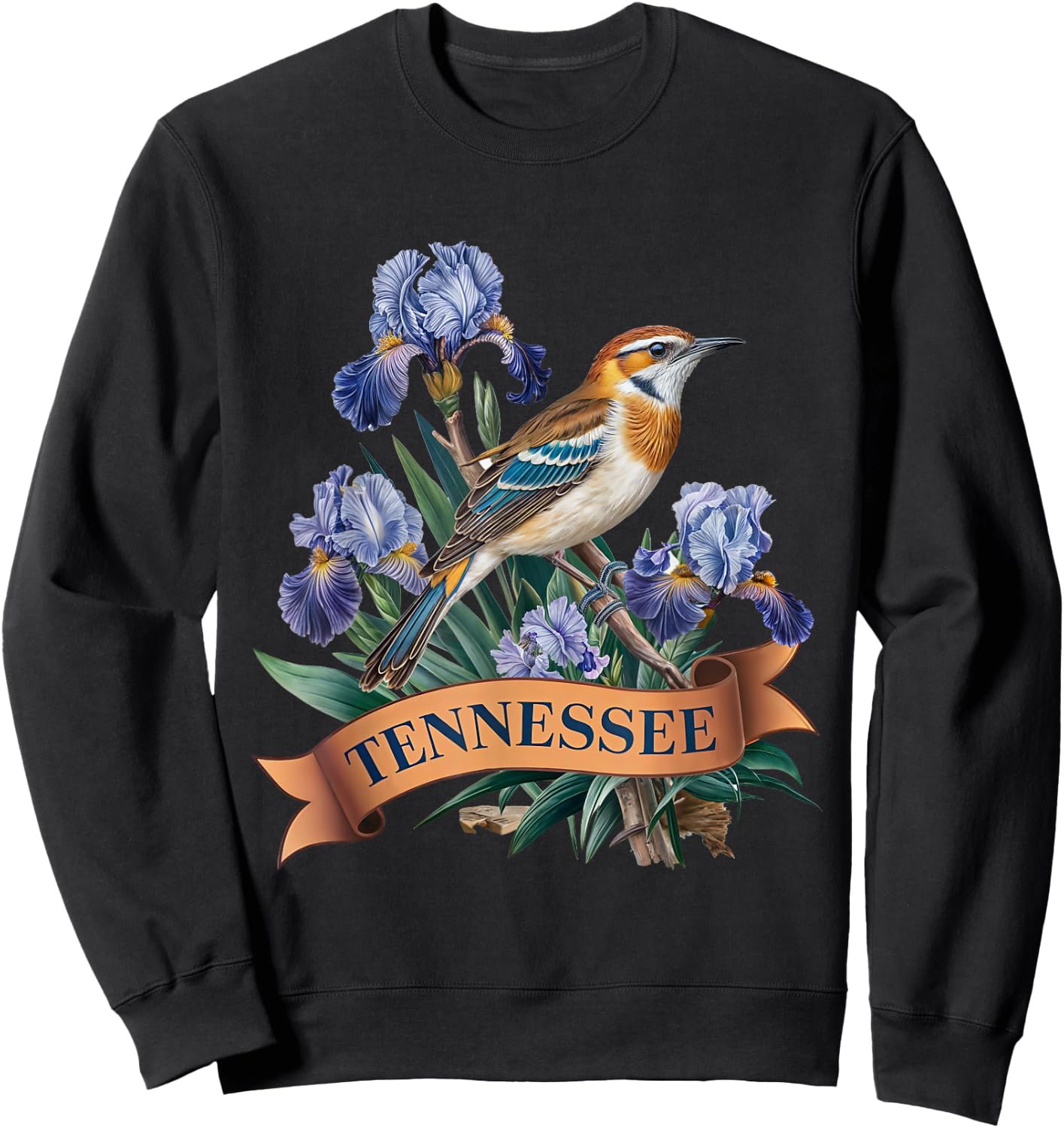 Tennessee Northern Mockingbird Bird and Iris Flower Sweatshirt - Sweatshirt | Black