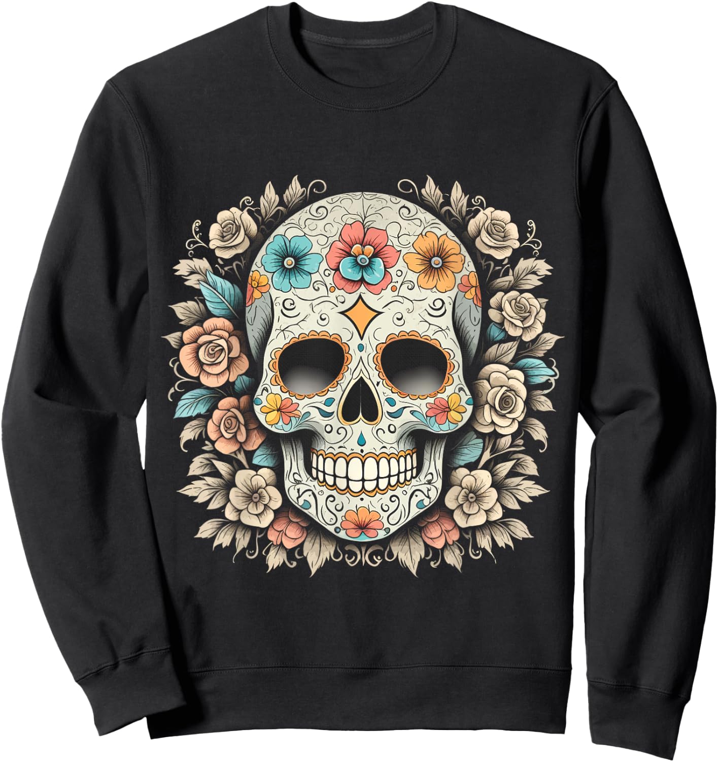 De Los Muertos Day of the Dead Sugar Skull Halloween Women Sweatshirt - Sweatshirt | Black