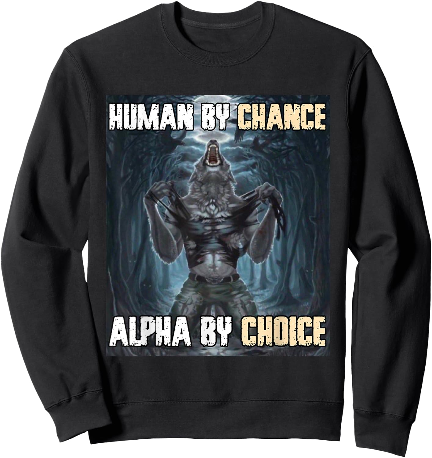 Human By Chance Alpha By Choice Funny Werewolf Wolf Meme Sweatshirt - Sweatshirt | Black