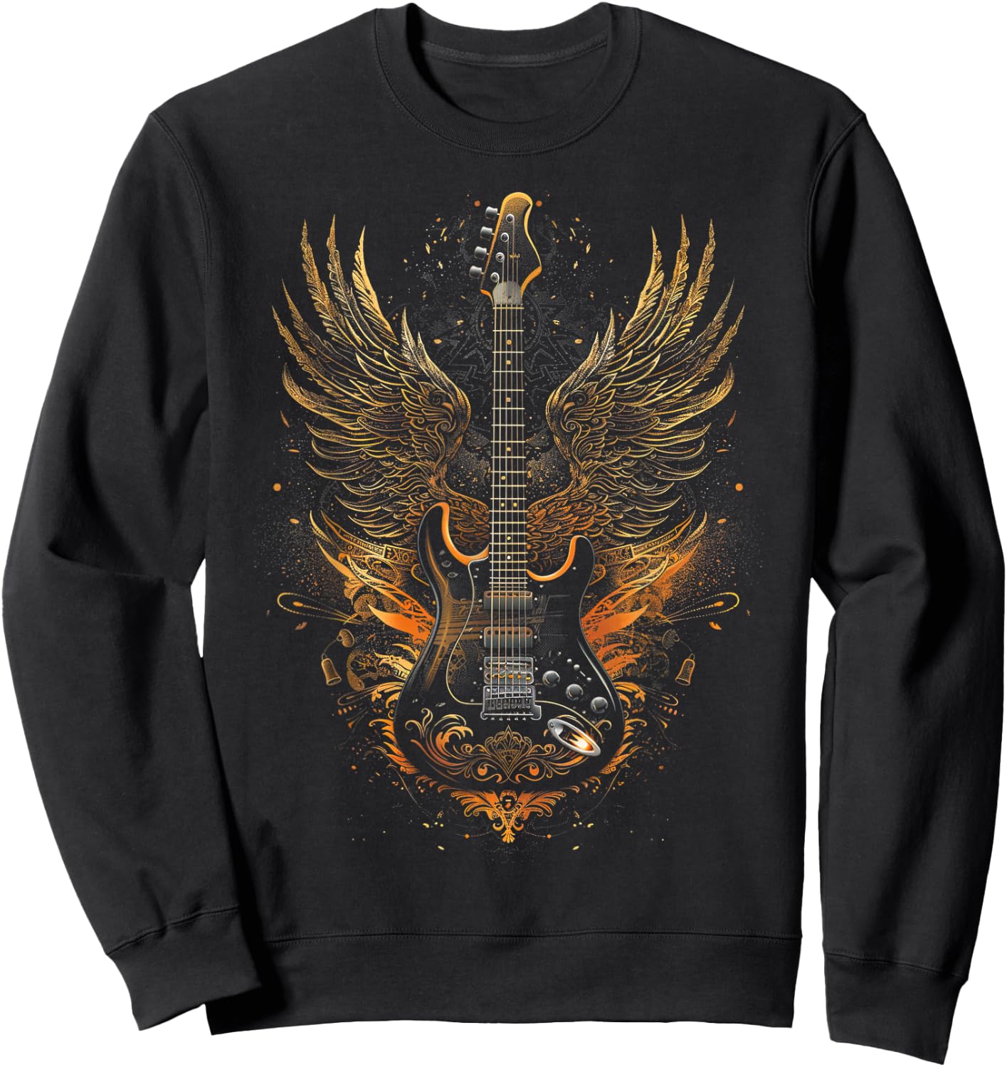 Electric Guitar with Wings Baroque Rock Design Art Sweatshirt - Sweatshirt | Black