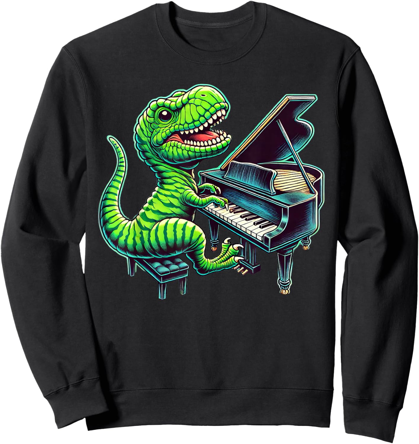 T-Rex Dinosaur Playing Piano Musician Music Sweatshirt - Sweatshirt | Black