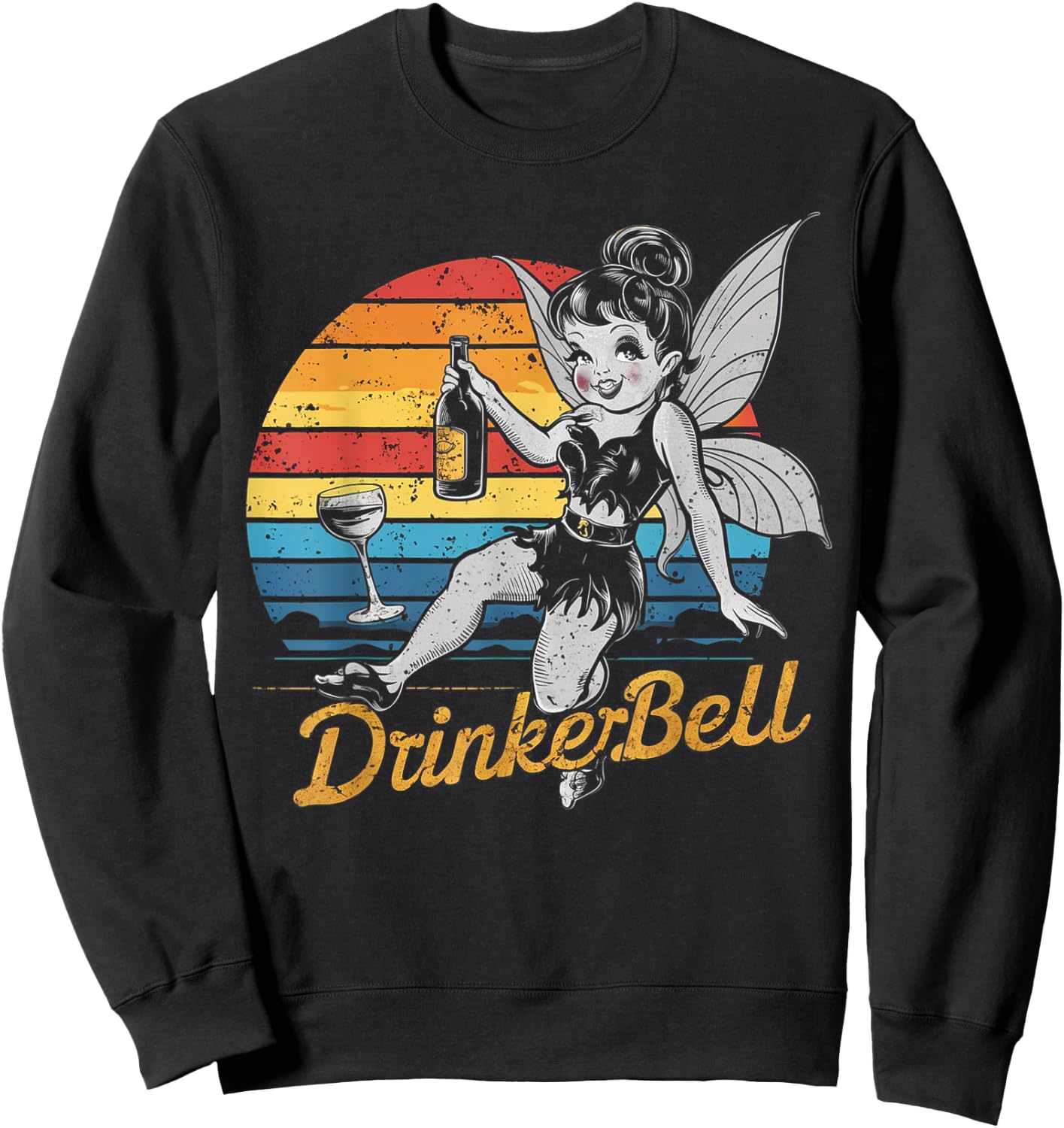 Vintage retro sunset Drinkerbell Funny Drinking Funny Saying Sweatshirt - Sweatshirt | Black