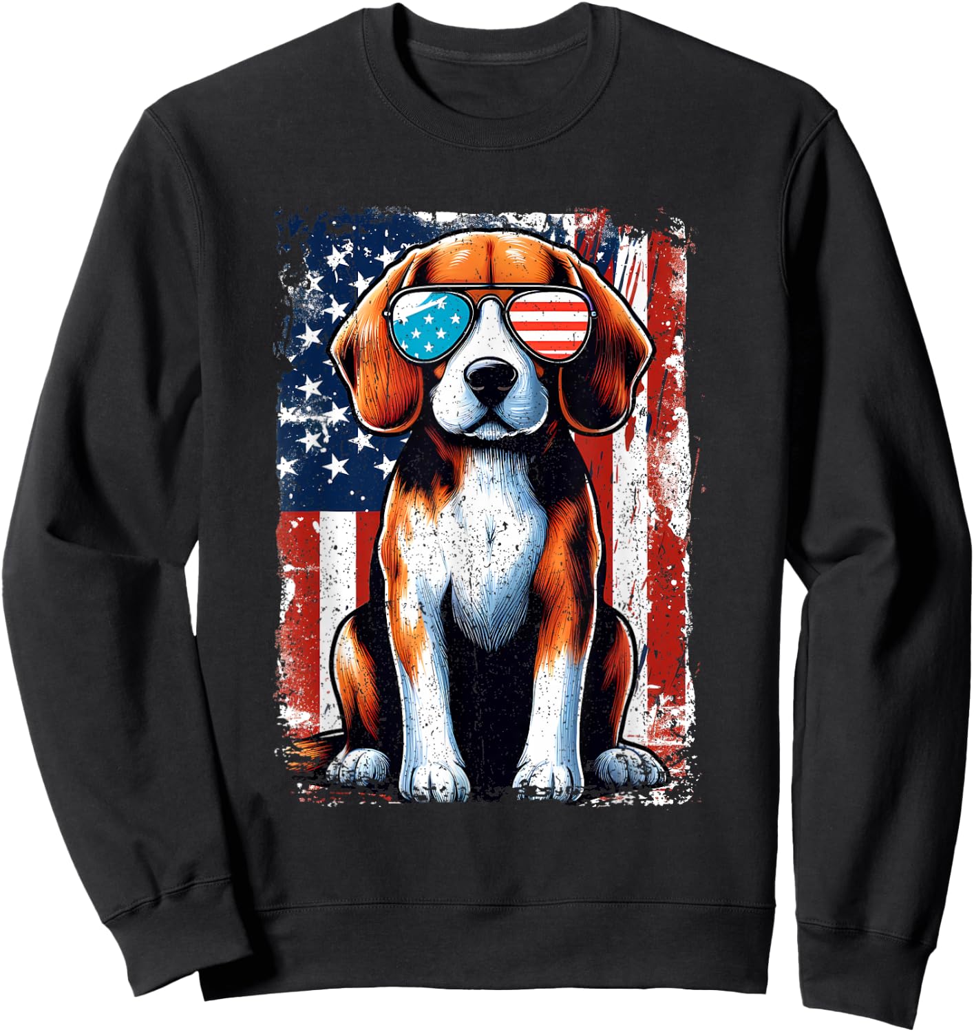 Vintage Beagle Dog American US USA Flag Pets Dogs Sweatshirt - Sweatshirt | Black