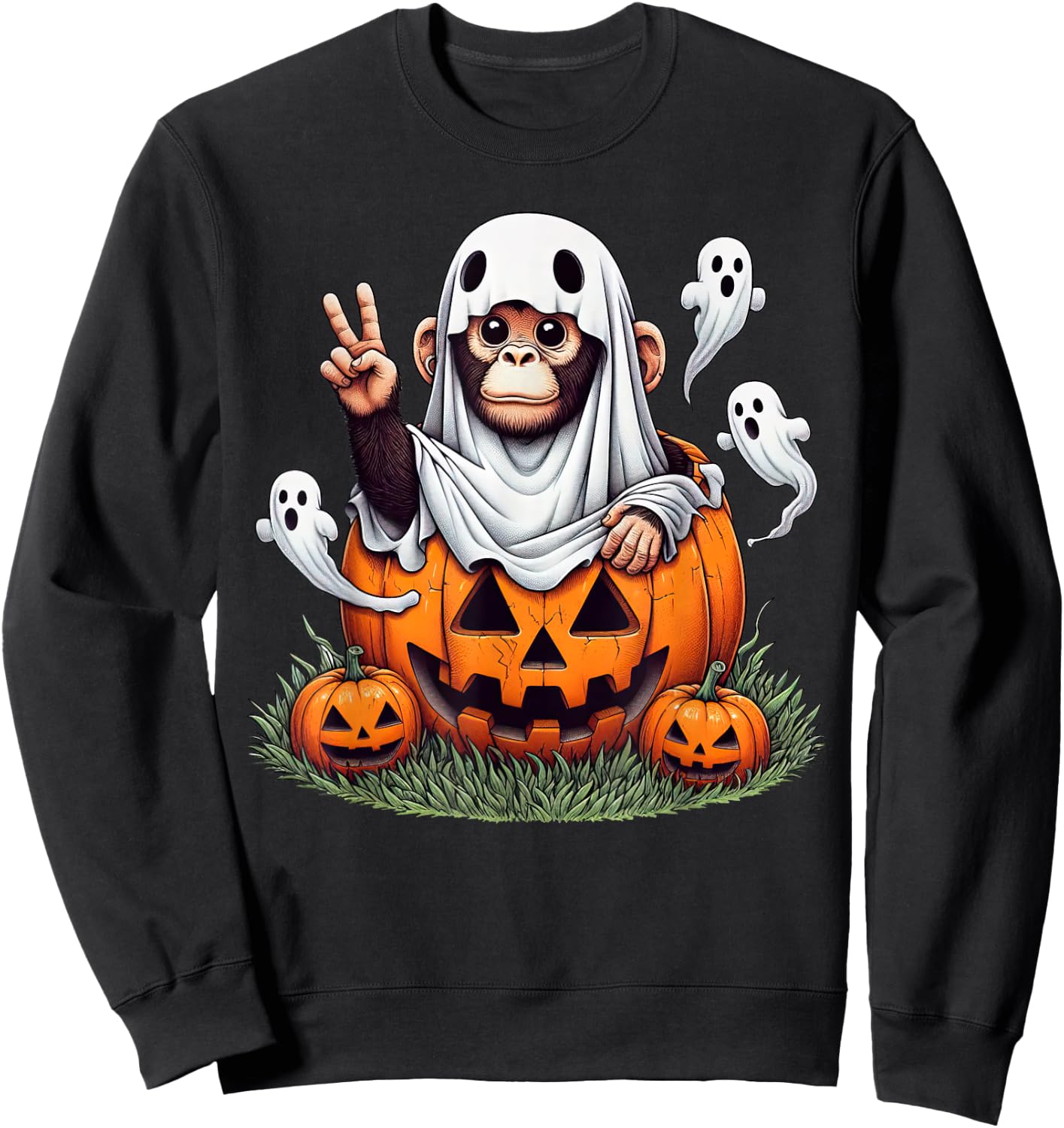 Funny Monkey Ghost Boo Halloween Monkey Kids Sweatshirt - Sweatshirt | Black