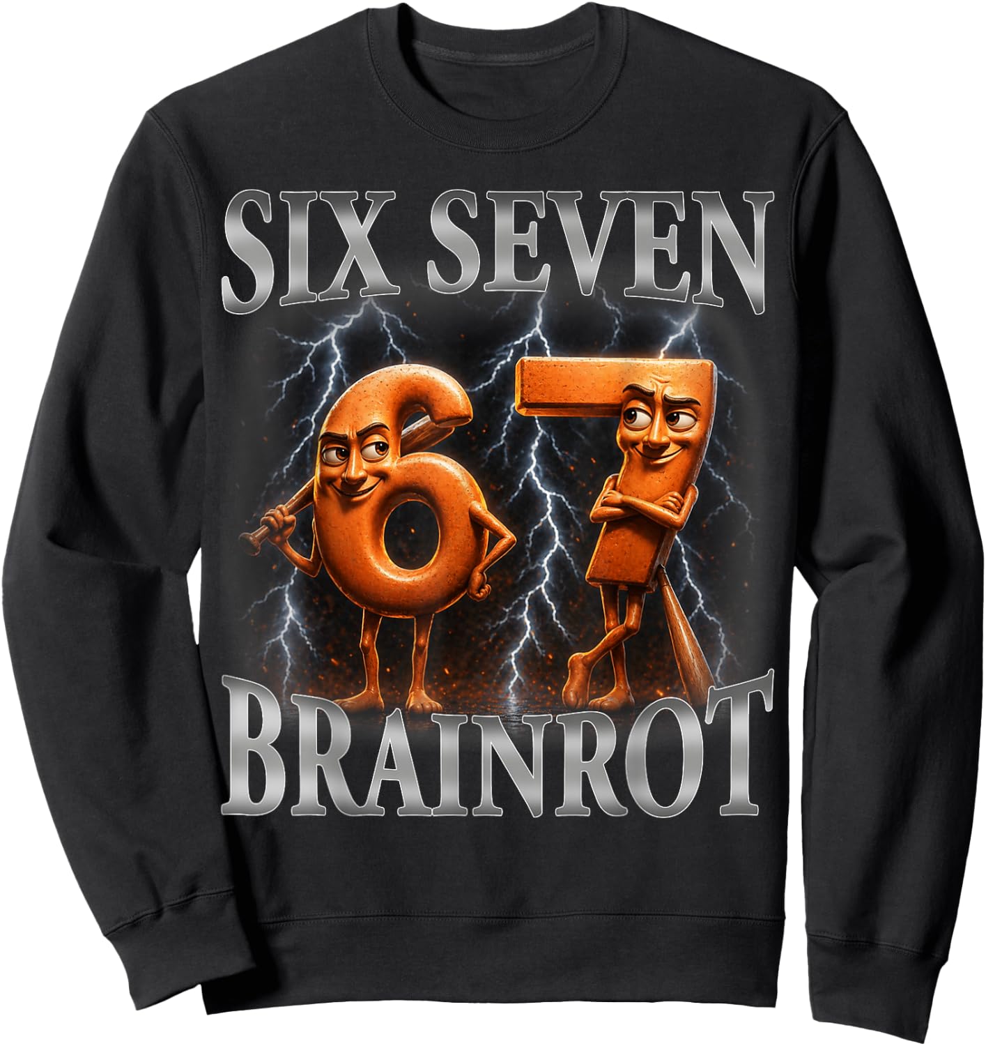 Funny 67 Italian Brainrot Tung Tung Sahur Six Seven Sweatshirt - Sweatshirt | Black