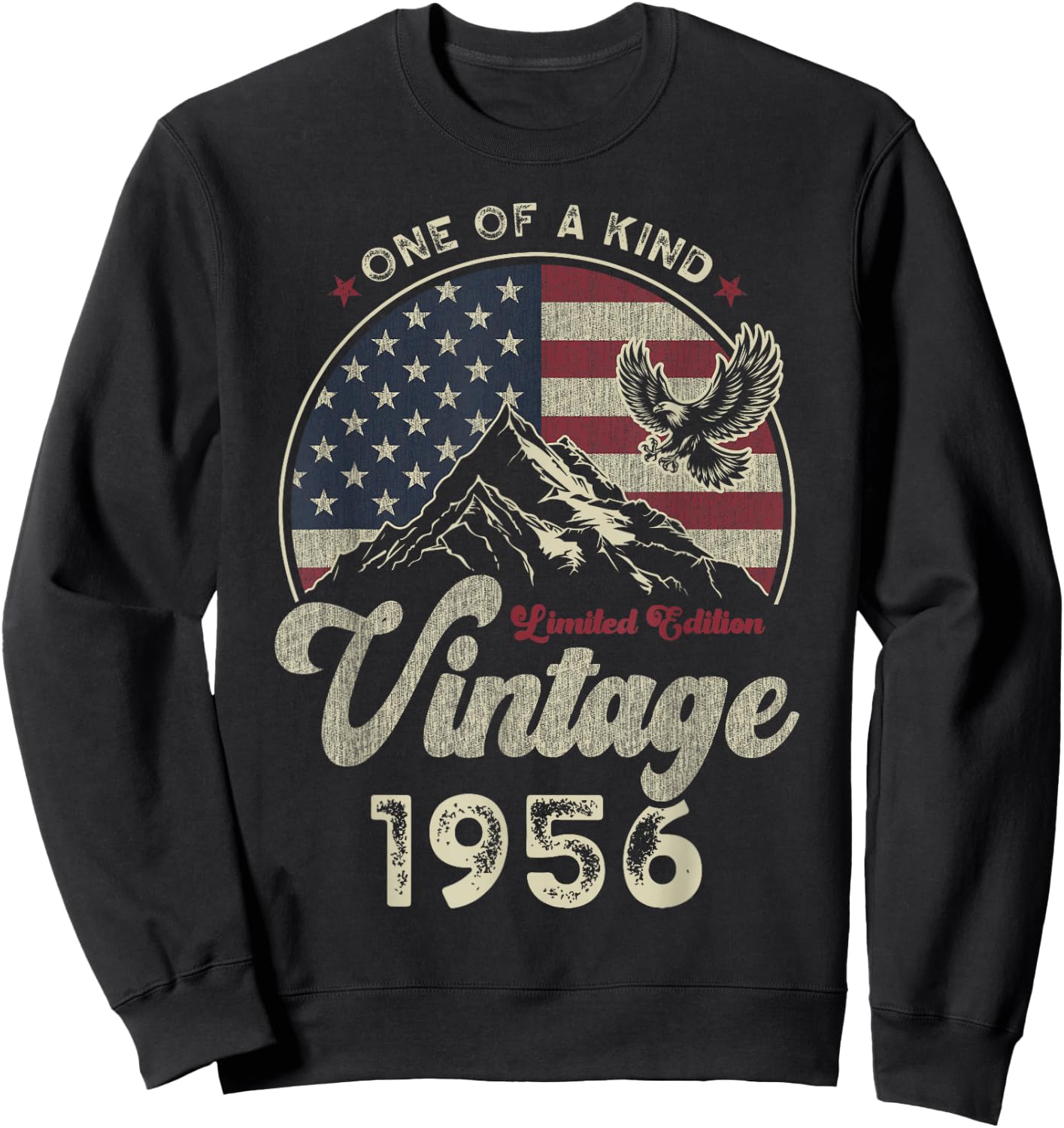 Vintage 1956 American Flag 70th Birthday Patriotic Eagle Sweatshirt - Sweatshirt | Black