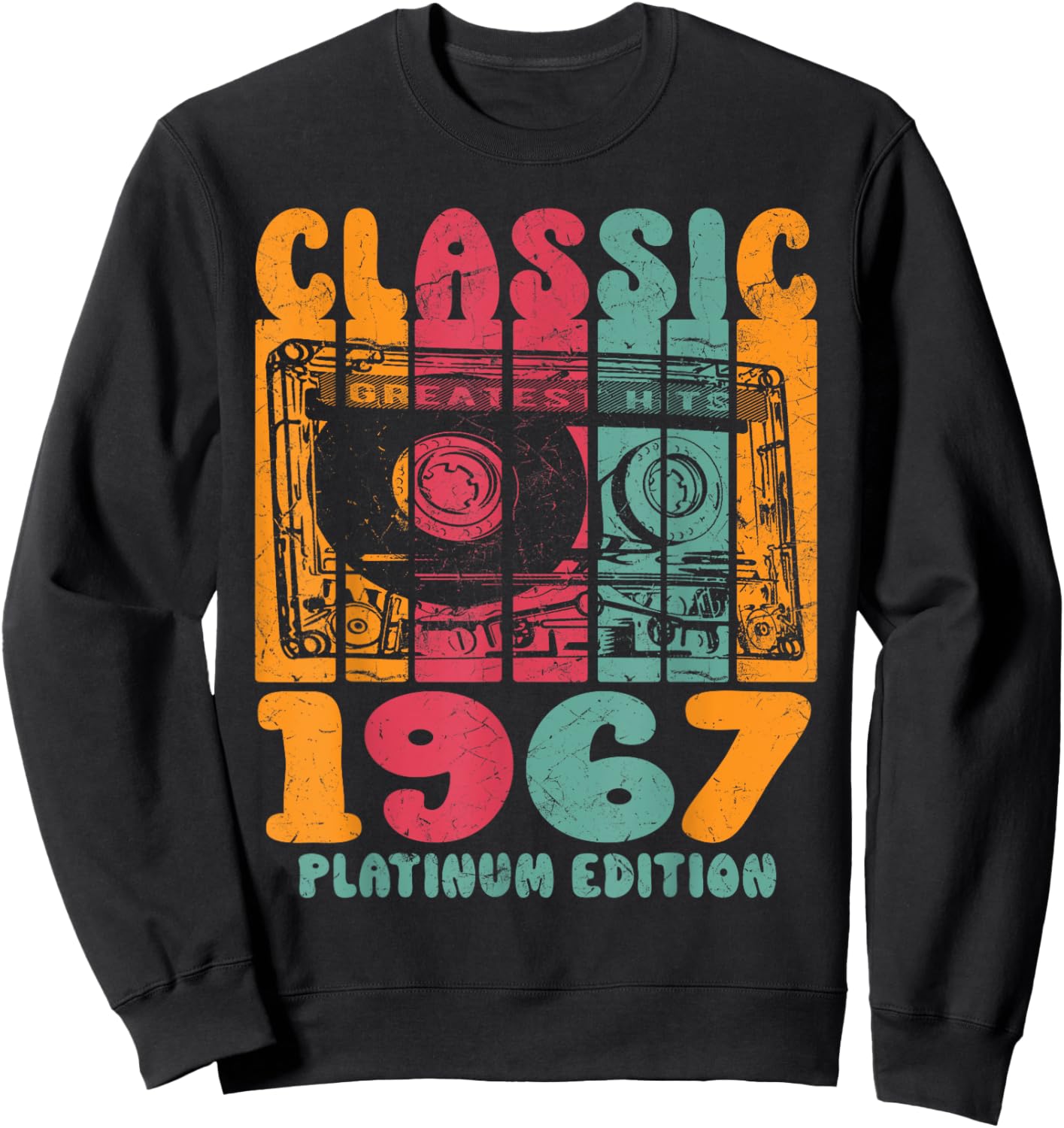 Born In 1967, Retro Mix Tape Platinum Edition 1967 Birthday Sweatshirt - Sweatshirt | Black