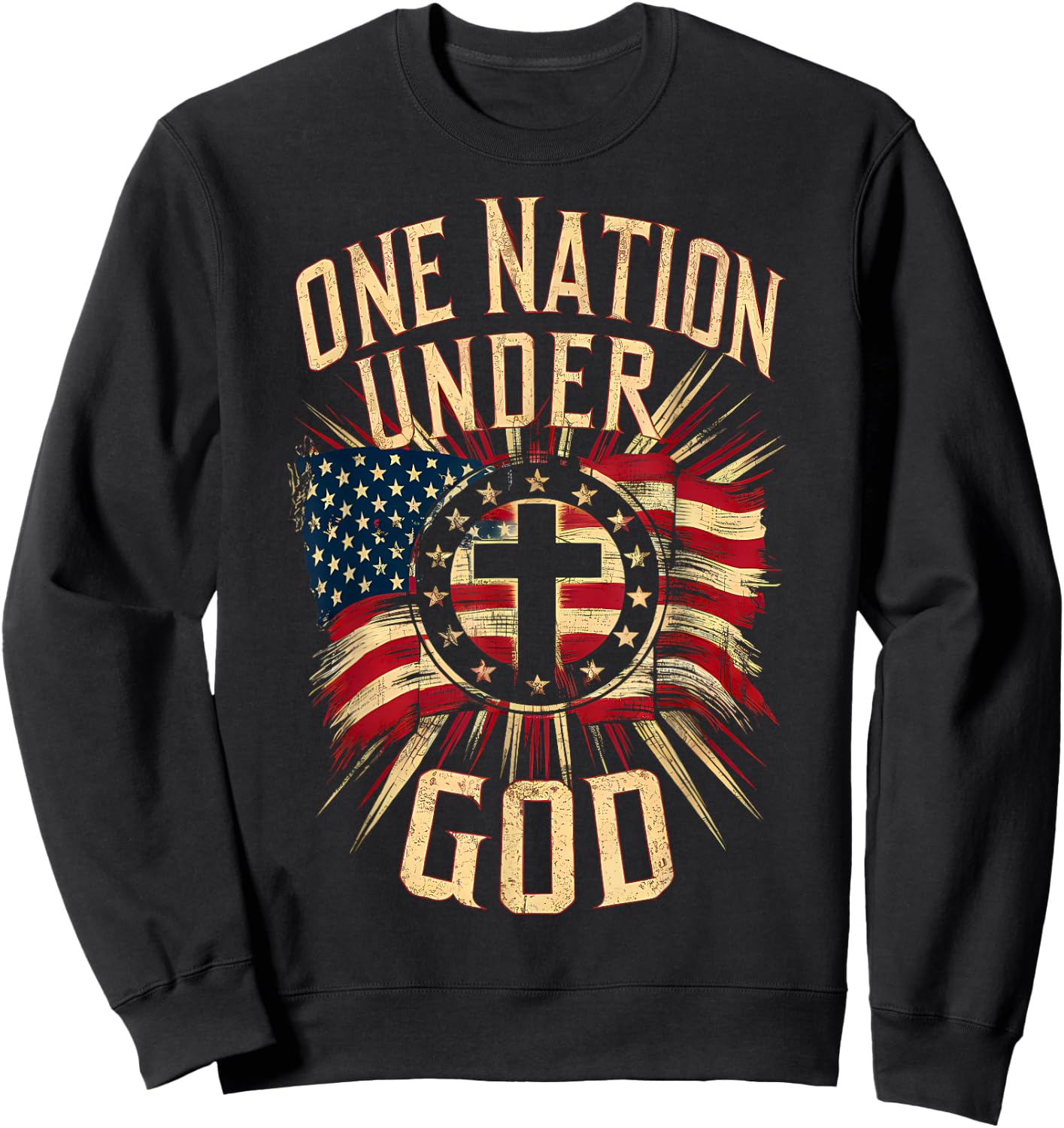 One Nation Under God Christian Patriotic American Flag Sweatshirt - Sweatshirt | Black