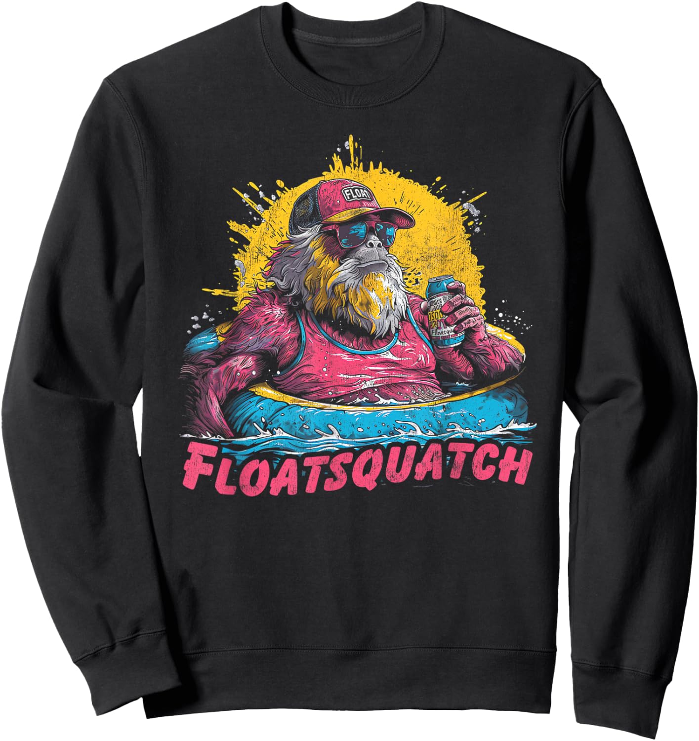 Funny Bigfoot or Sasquatch Summer Float Trip River Tubing Women Sweatshirt - Sweatshirt | Black