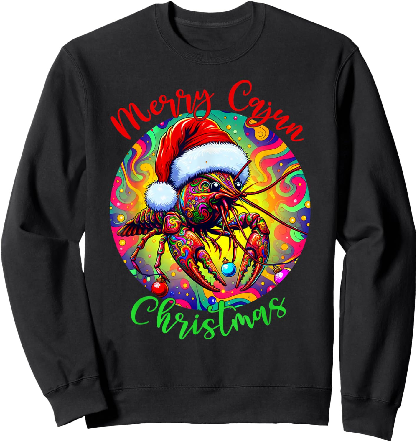 Merry Cajun Christmas Crawfish Santa Claus Sweatshirt - Sweatshirt | Black