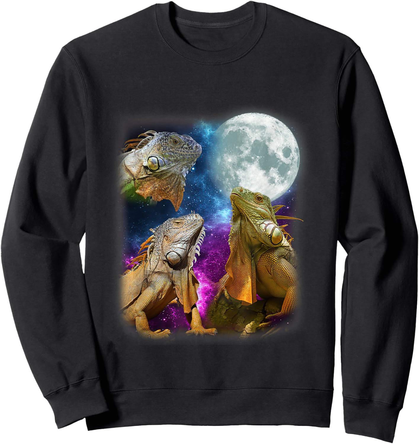 Three Iguanas Howling At The Moon Funny Lover Animals Sweatshirt - Sweatshirt | Black