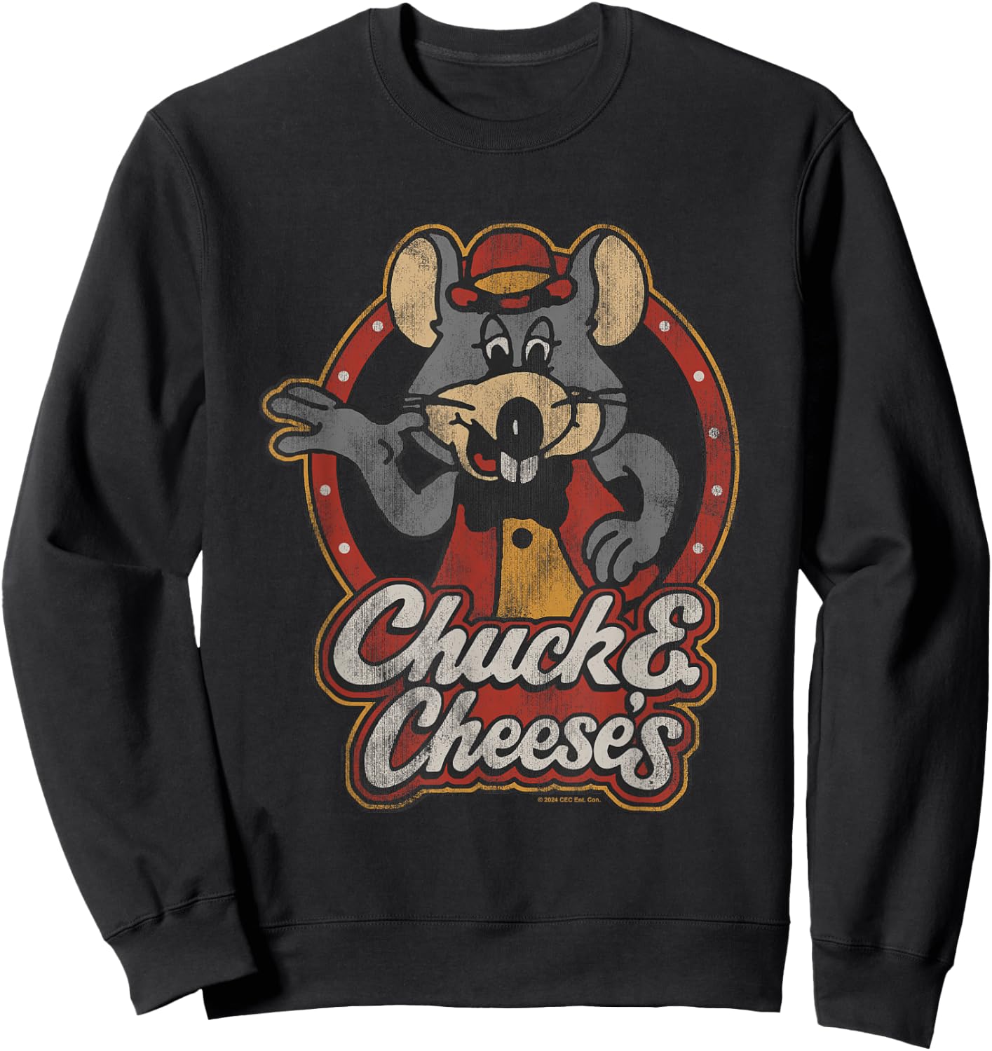 Chuck E. Cheese Classic Entertainer Portrait Distressed Sweatshirt - Sweatshirt | Black