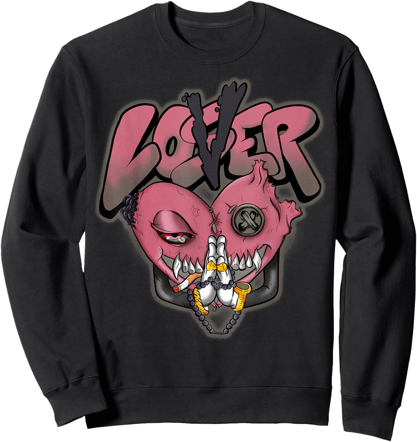 Graphic Loser Love Drip Pink Heart Matching Pink Apparel Sweatshirt - Sweatshirt | Black