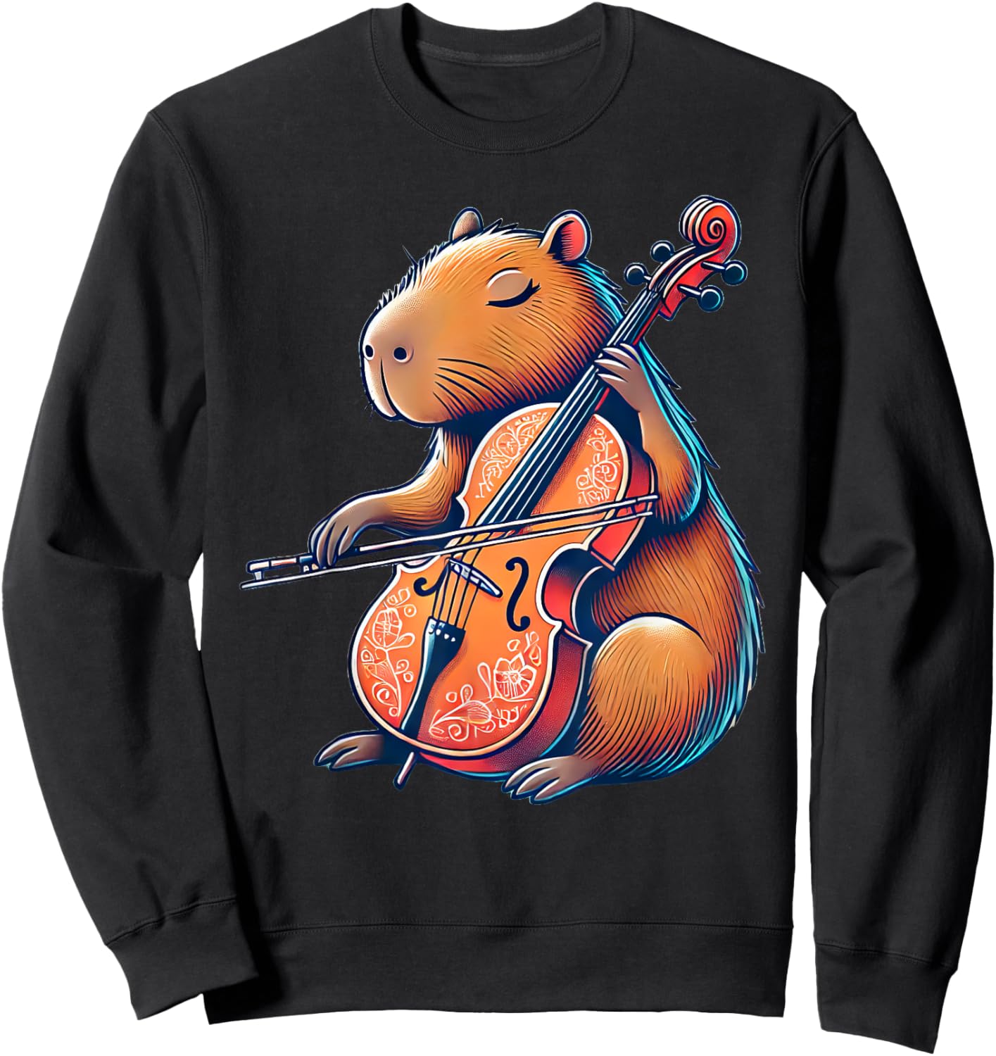Cute Capybara Playing Cello Capybaras Musician Music Sweatshirt - Sweatshirt | Black
