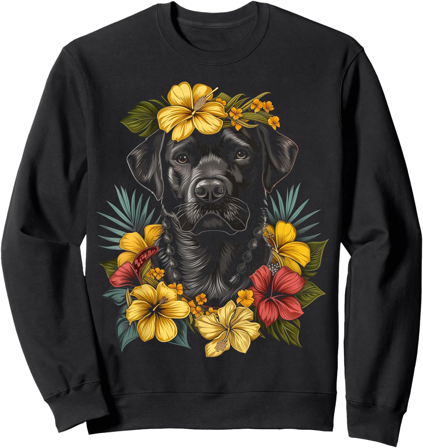 Labrador Hawaiian Flowers Hibiscus Hula Hawaii Black Lab Dog Women Kids Sweatshirt - Sweatshirt | Black