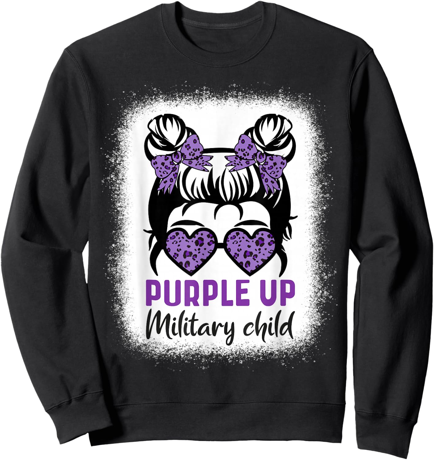 Purple Up For Military Kids - Month Military Child Messy Bun Sweatshirt - Sweatshirt | Black