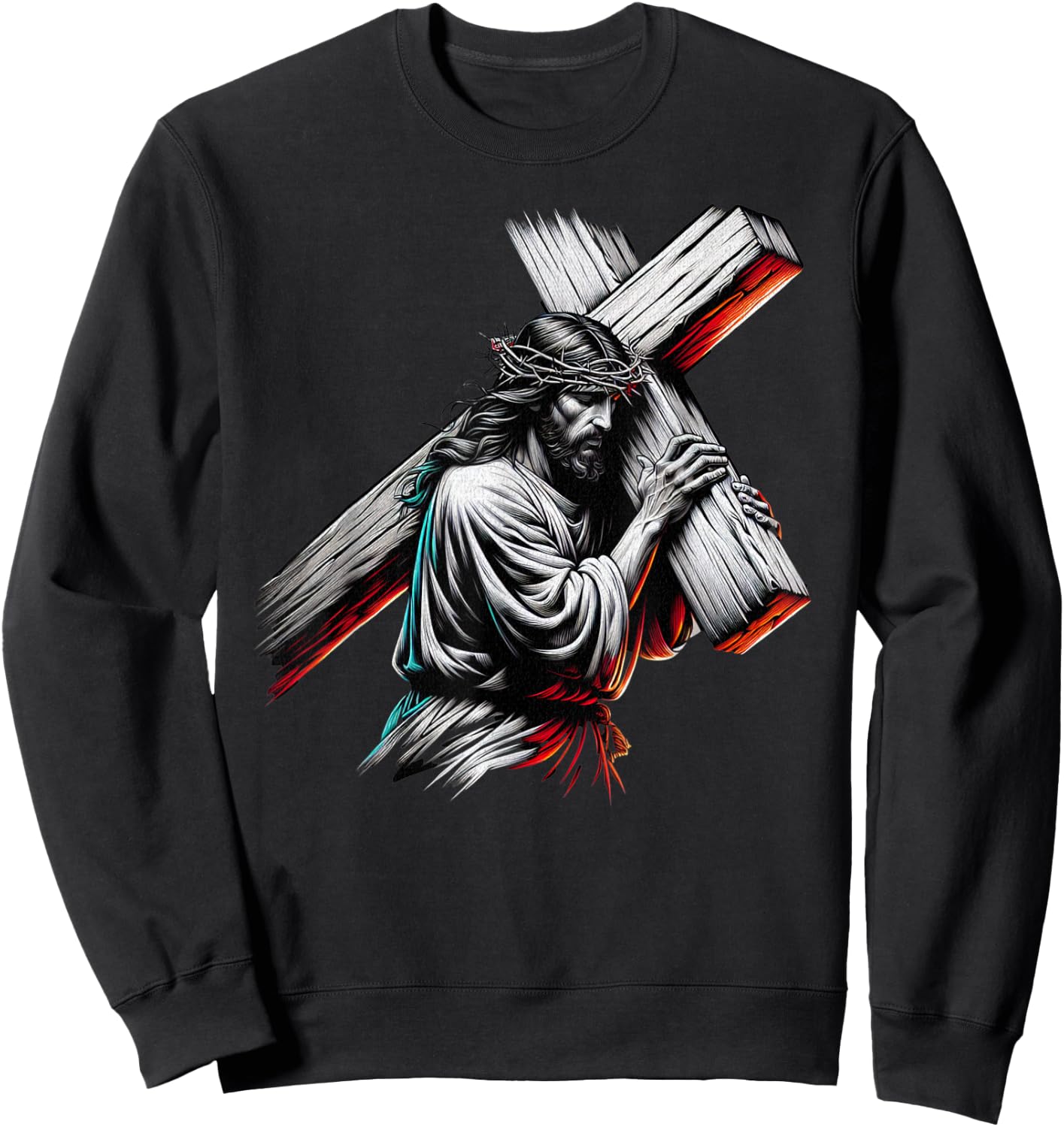 Jesus Christ of Nazareth Carrying the Cross, Crown of Thorns Sweatshirt - Sweatshirt | Black