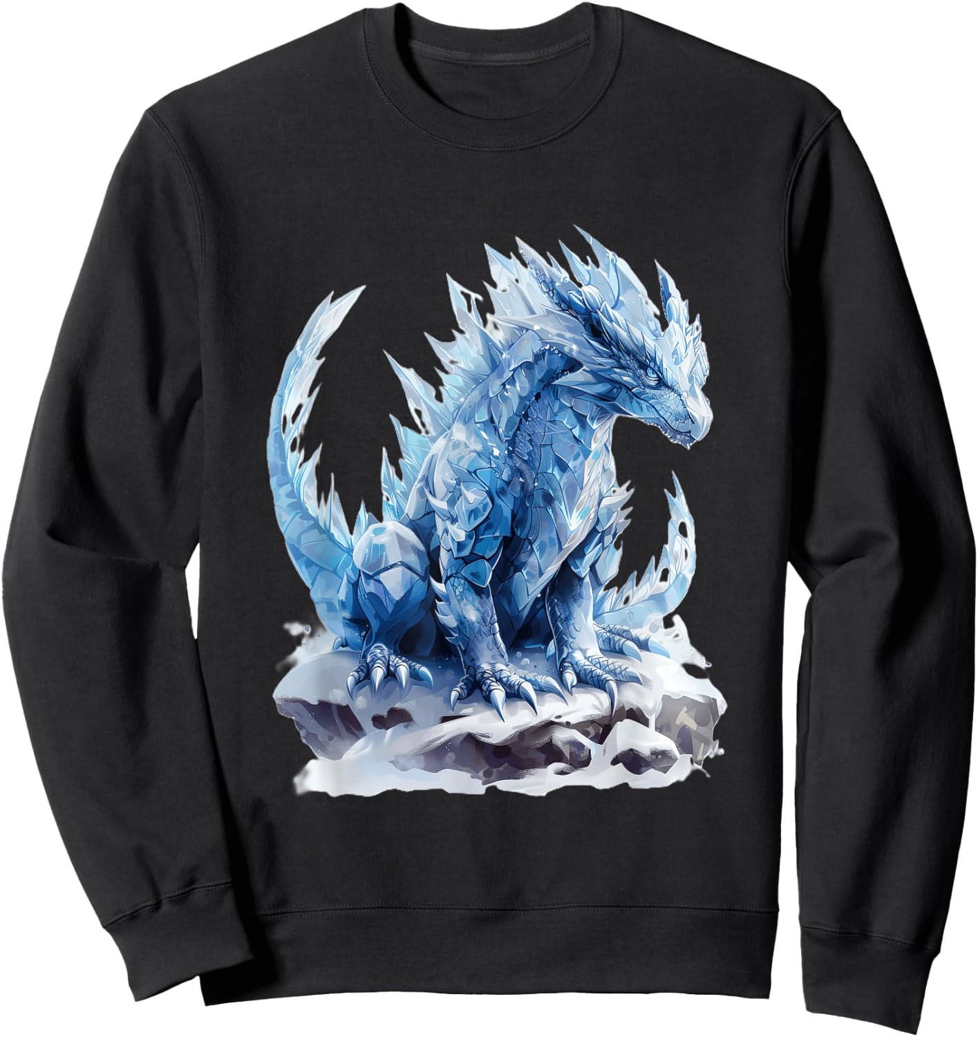 Majestic Icy Blue Dragon in Winter Sweatshirt - Sweatshirt | Black