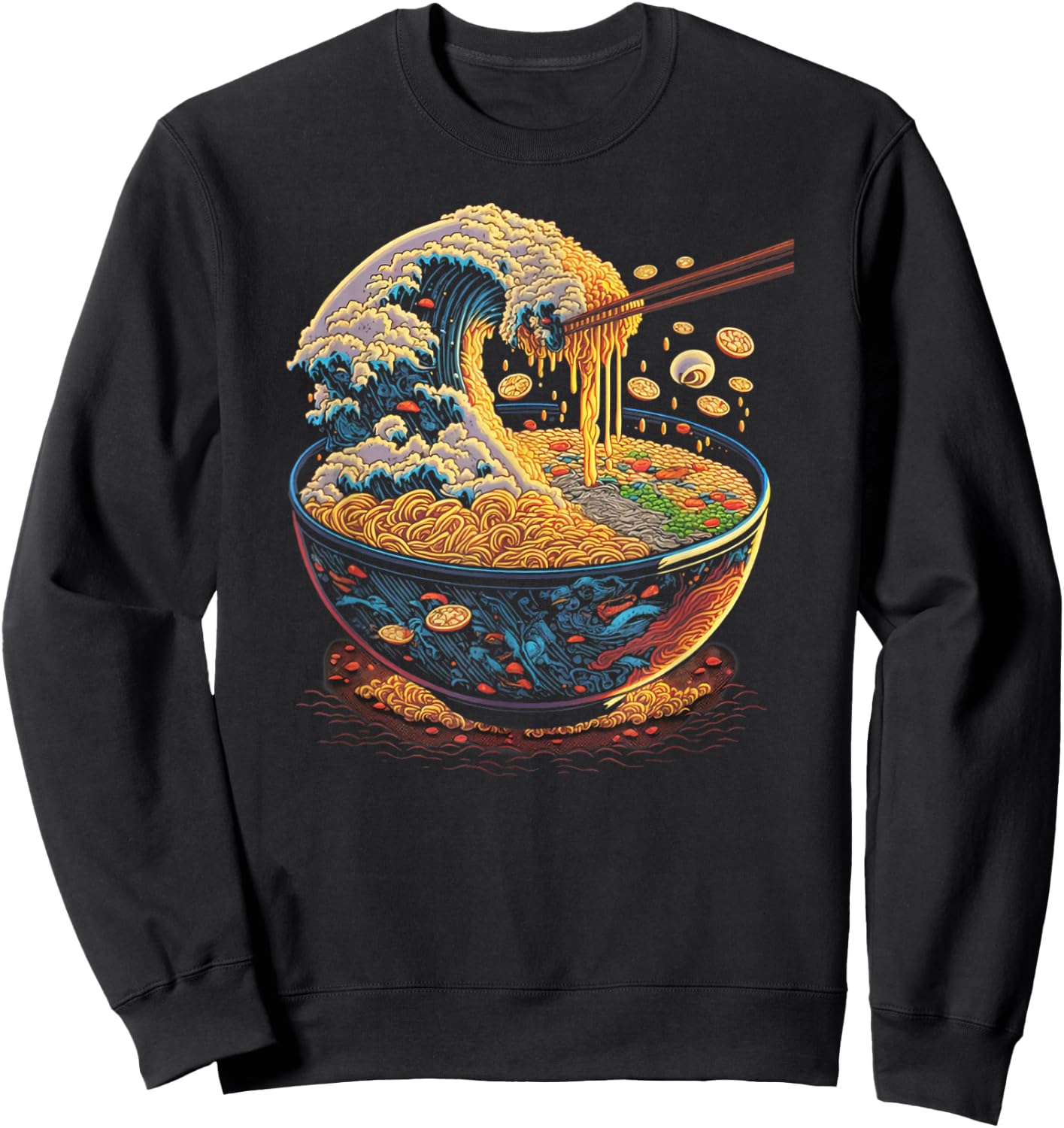 Japanese Kanagawa Wave Ramen Graphic Retro Anime Noodles Art Sweatshirt - Sweatshirt | Black