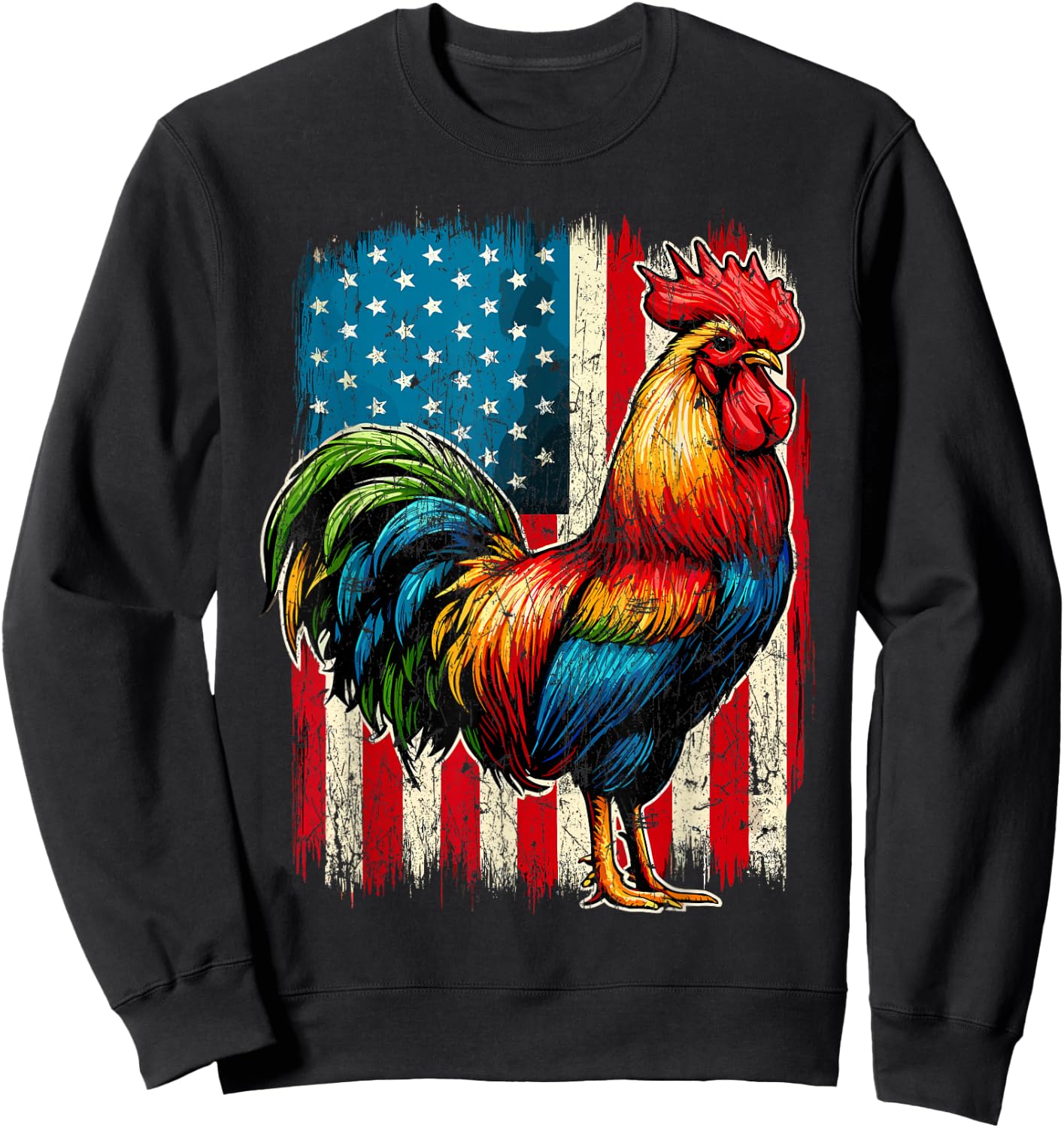 Patriotic Rooster USA Flag Chicken Farmer Sweatshirt - Sweatshirt | Black