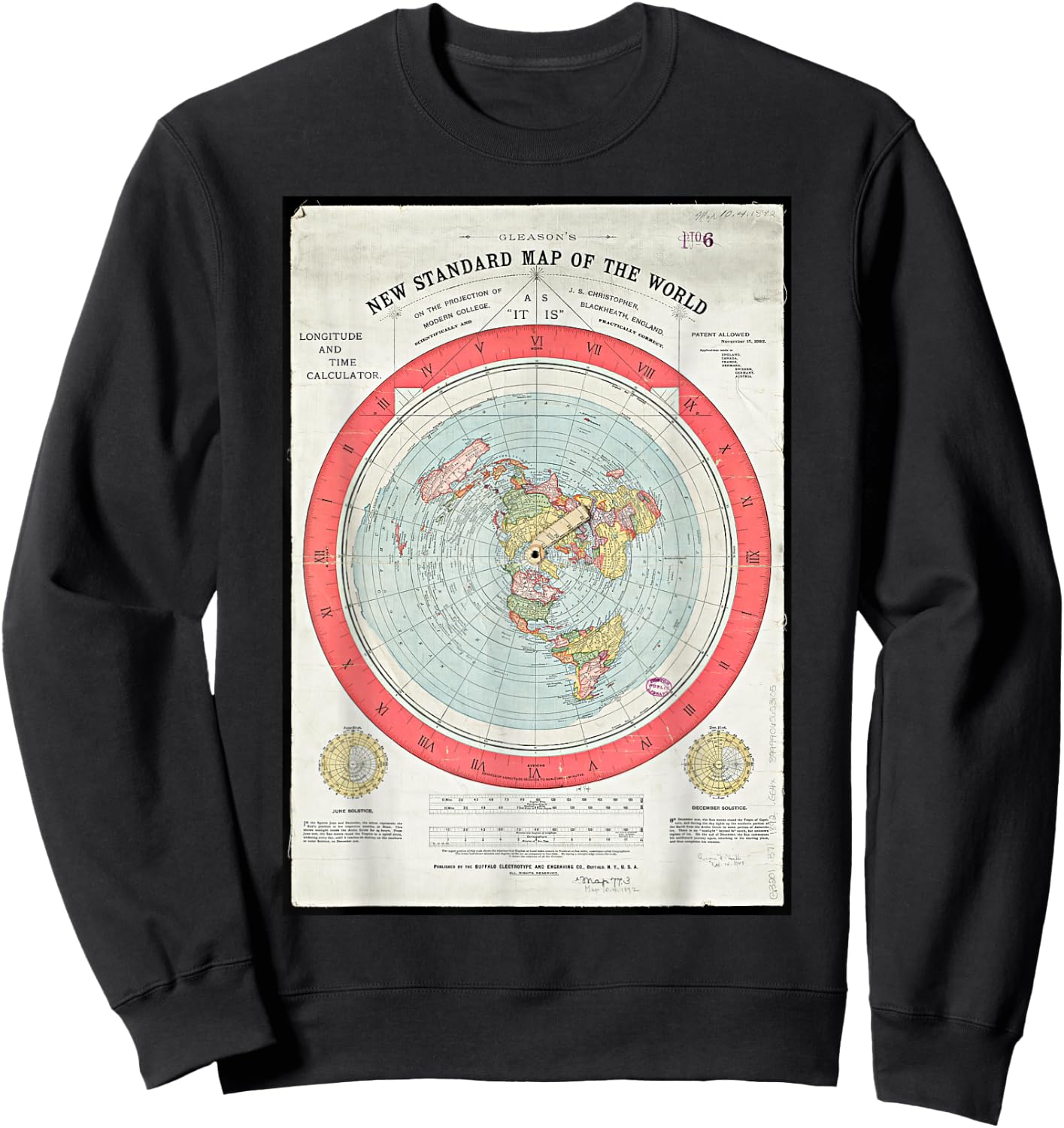 Gleason's new standard map of the world globe Sweatshirt - Sweatshirt | Black