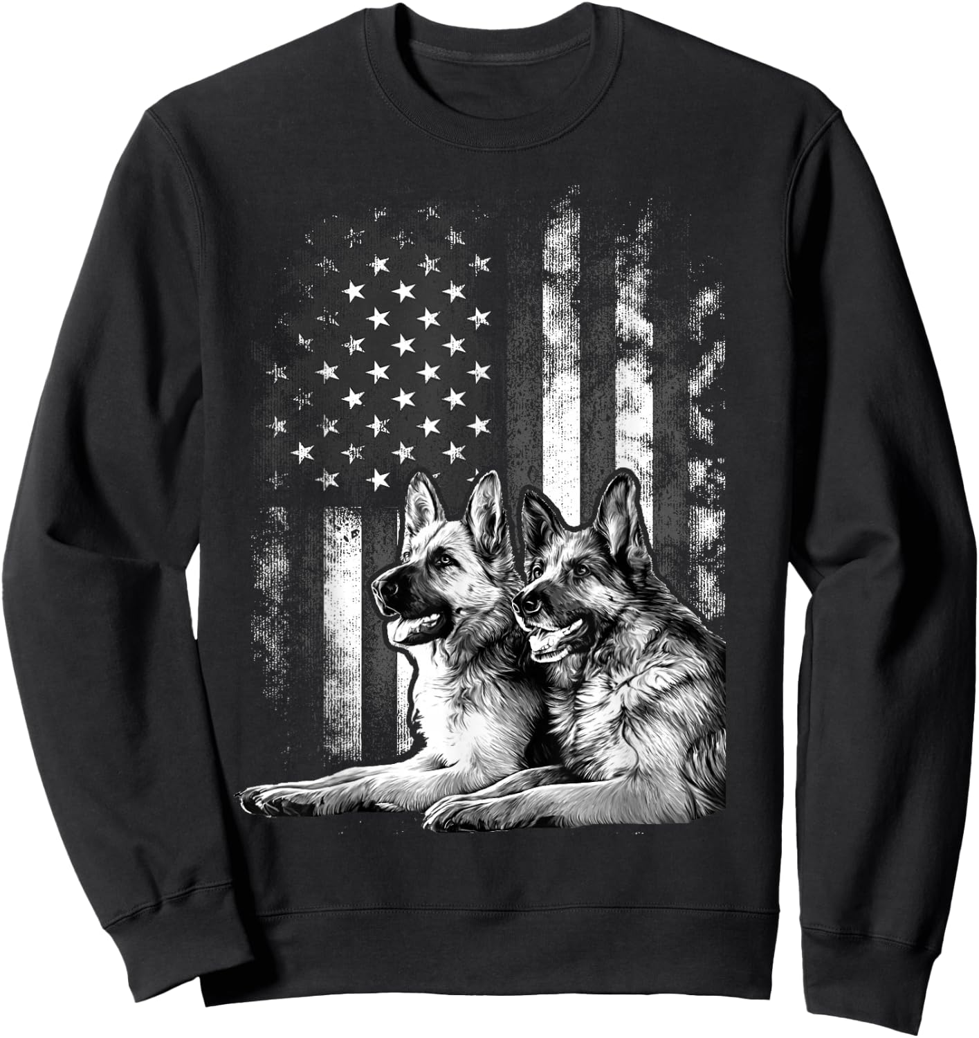 Vintage Patriotic German Shepherd American Flag 4th Of July Sweatshirt - Sweatshirt | Black