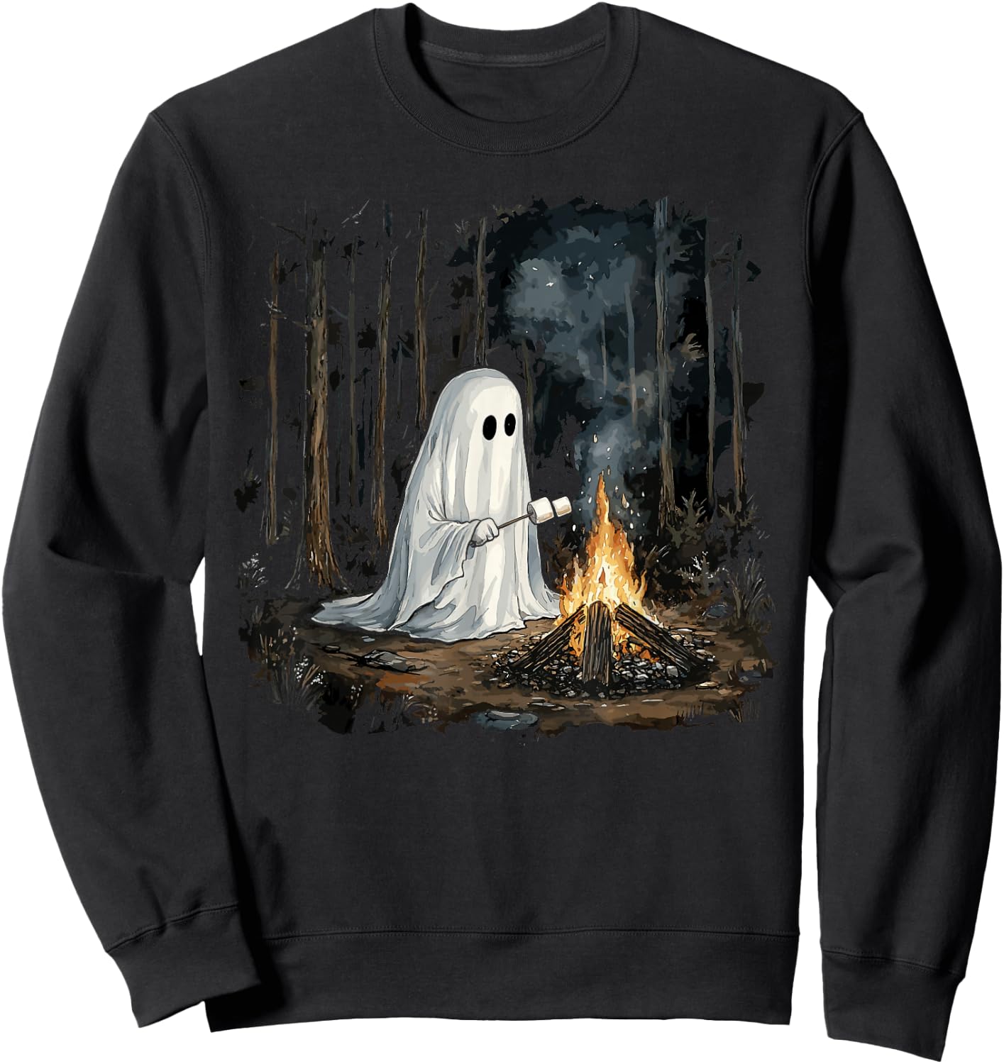 Vintage Floral Ghost Halloween Ghost in the Forest Gothic Sweatshirt - Sweatshirt | Black