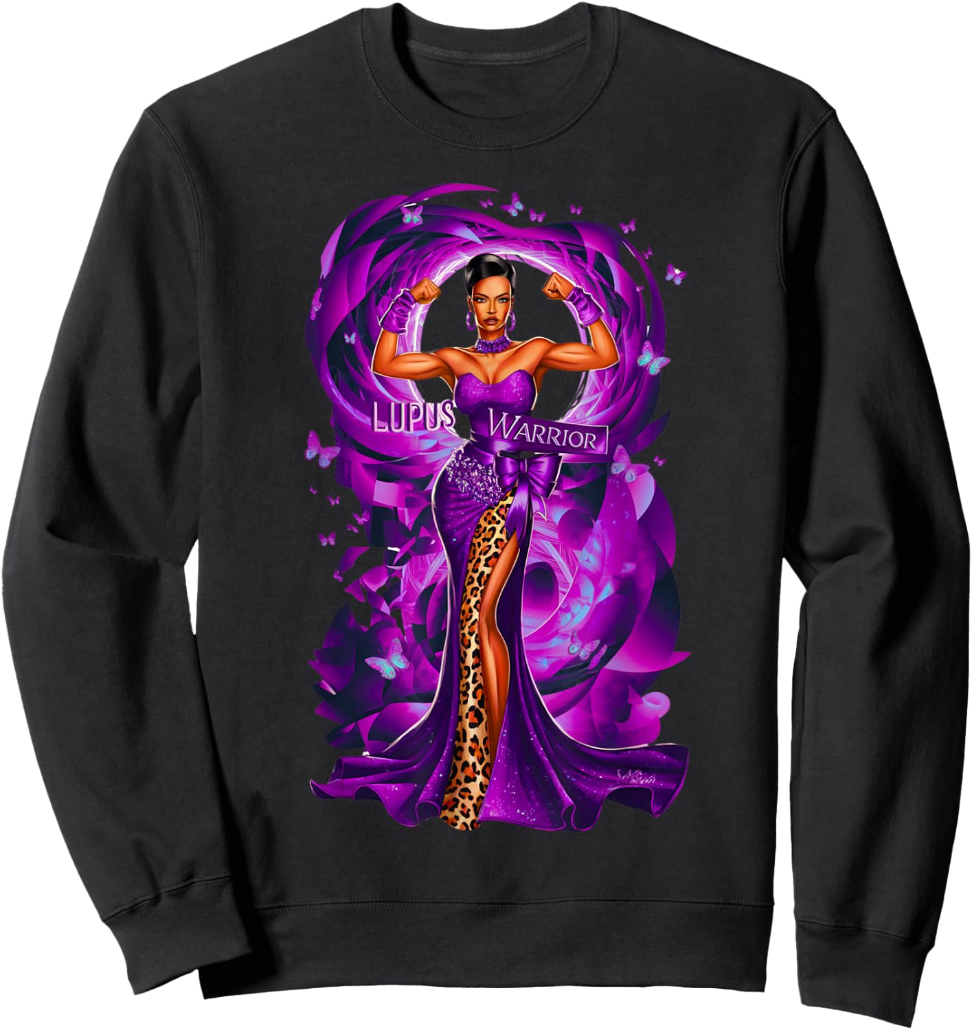 African American Black Woman Lupus Warrior Purple Ribbon Mom Sweatshirt - Sweatshirt | Black