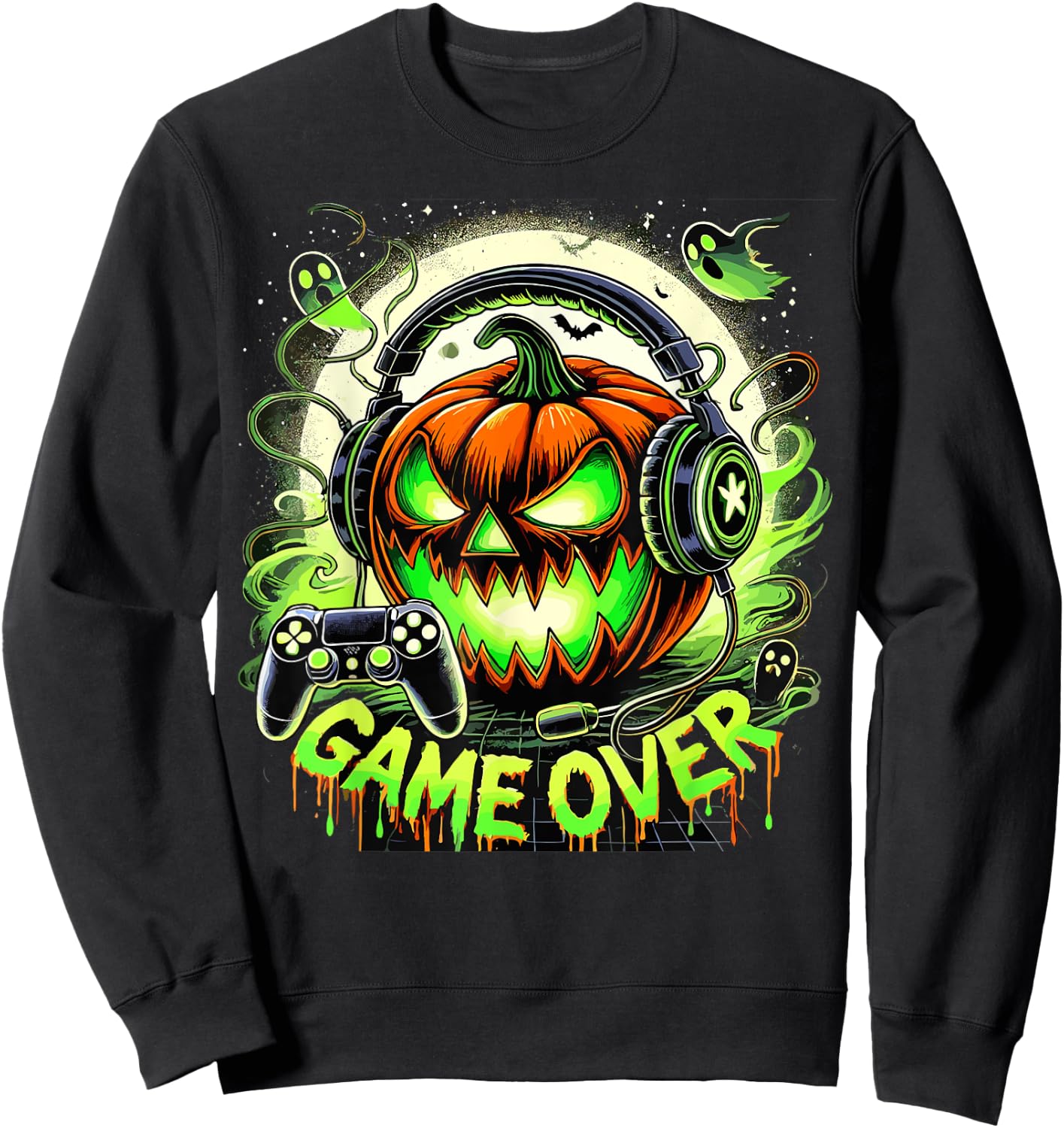 Halloween Jack O Lantern Game Over Gaming Gamer Sweatshirt - Sweatshirt | Black