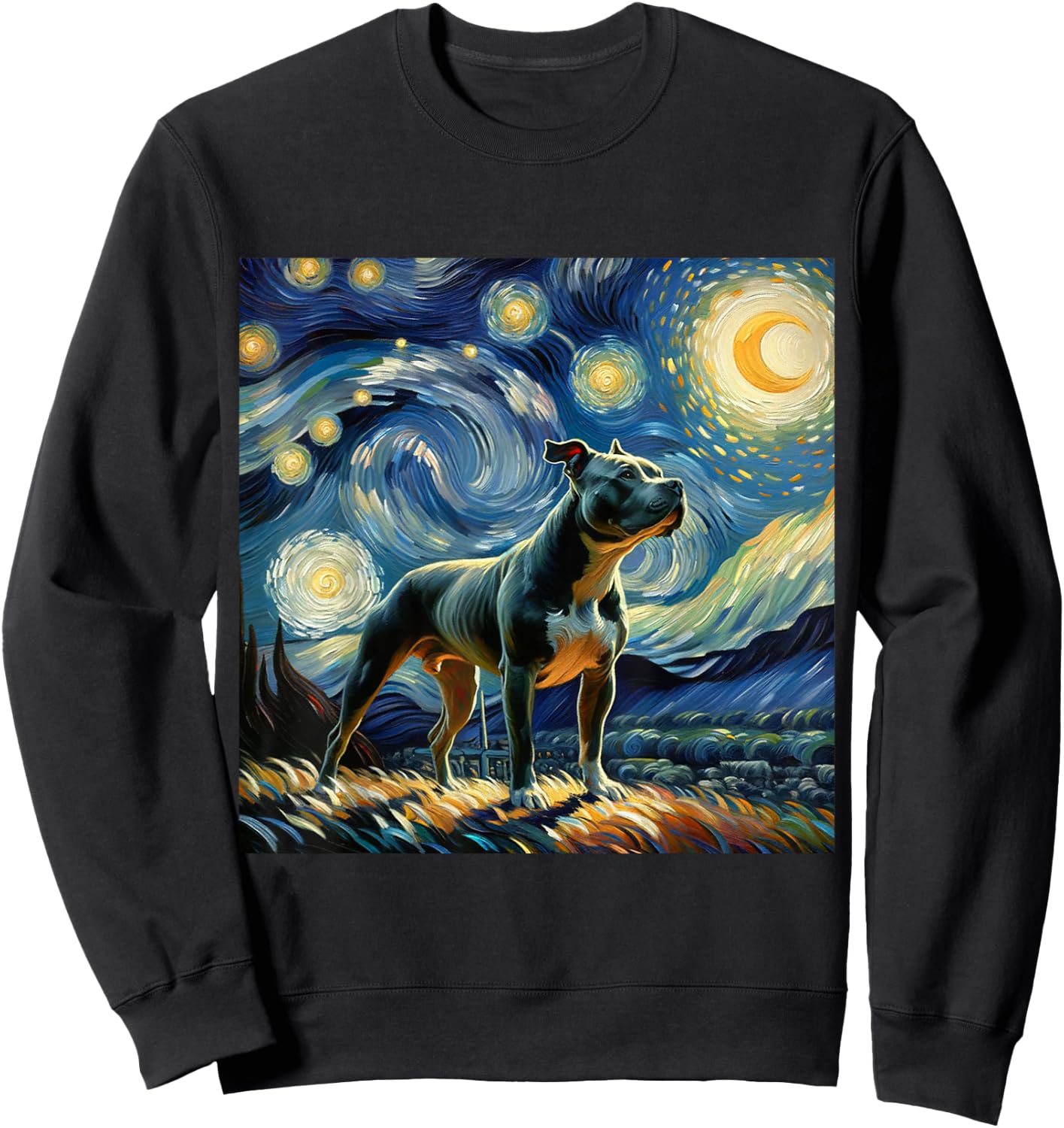 Pitbull Starry Night Shirt Vincent Van Gogh Art Dog Sweatshirt - Sweatshirt | Black