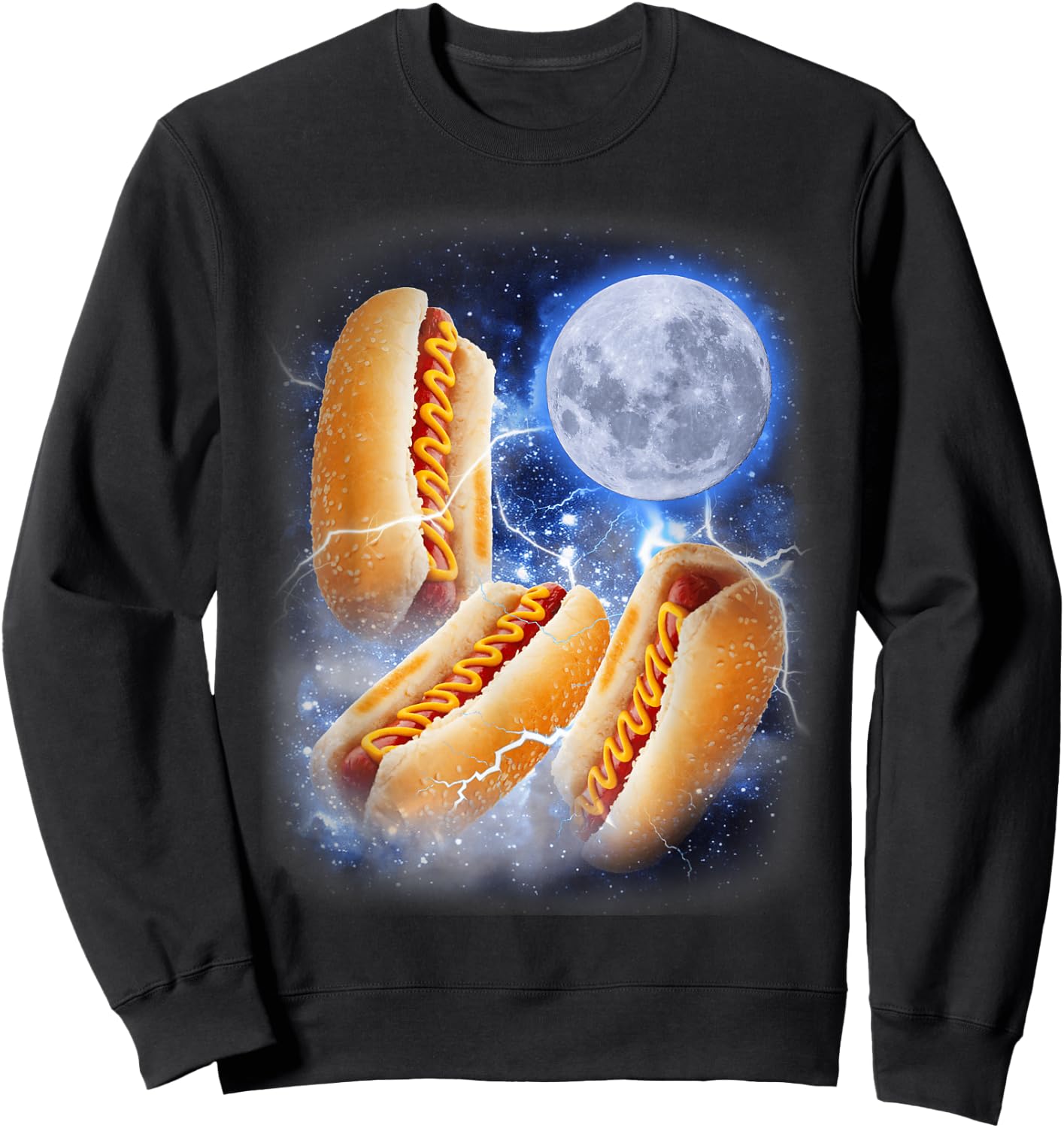 Three Glizzy Moon - Funny 3 Howling Hotdogs Cursed Meme Sweatshirt - Sweatshirt | Black